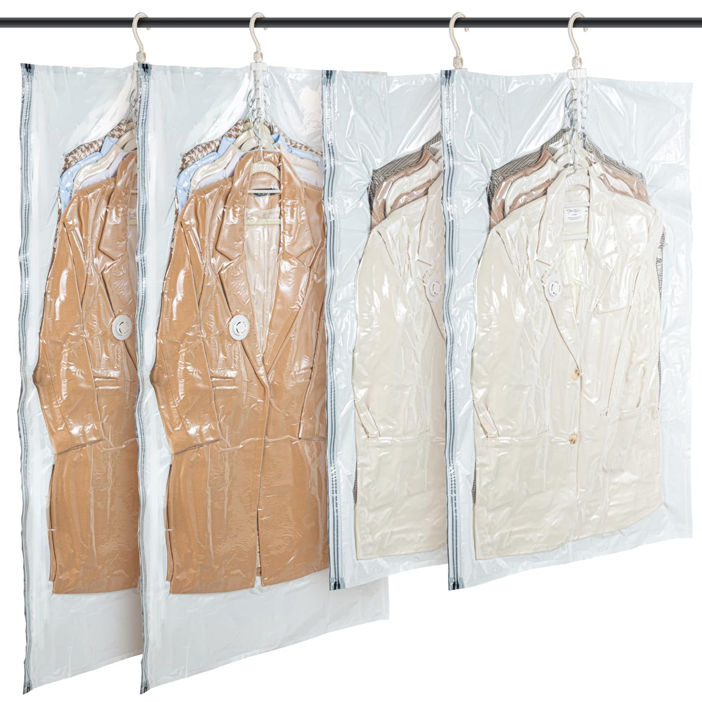 DUORAN Hanging Vacuum Storage Bags – 4 Pack (2 Long, 2 Short) Hanging Vacuum Seal Bags for Clothing, Closet Organizer Space Saver for Suits, Jackets & Coats