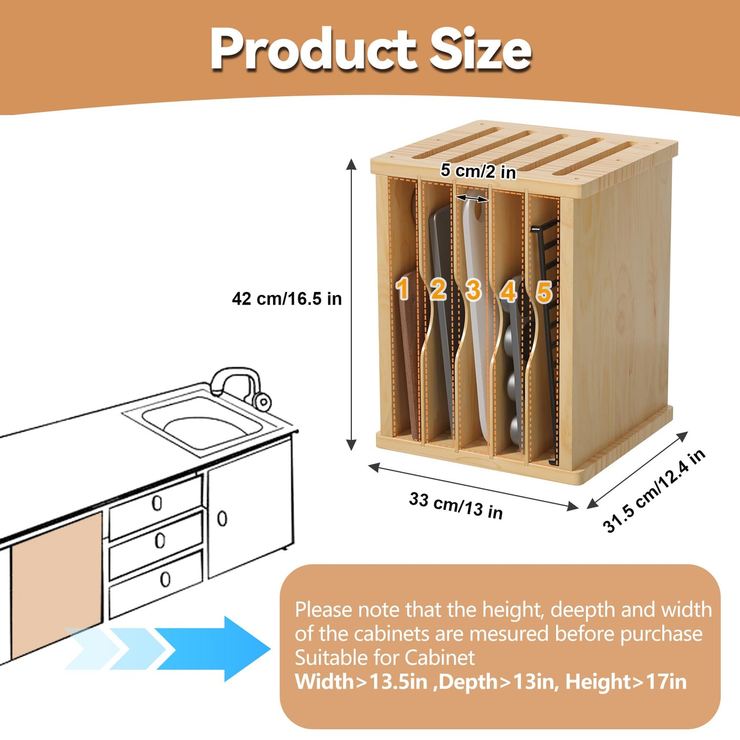 ybaymy Kitchen Cabinet Cutting Board Organizer Cookie Sheet Storage Rack Baking Pan Organizer Storage Cookware Cabinet Divided Holder with 5 Slots for Kitchen Countertop Cabinet Office