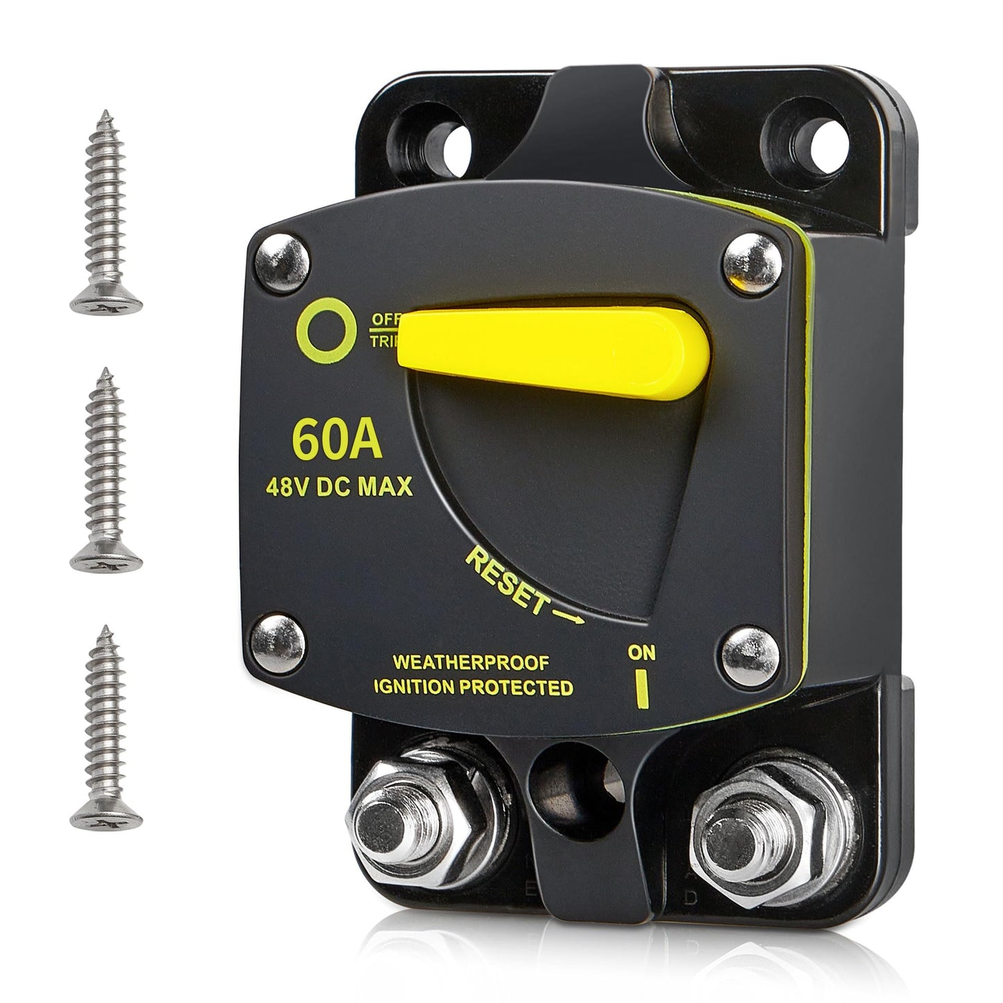 RED WOLF BS6060 60A Amp Circuit Breaker W/Manual Reset Switch DC 12-48V for Car Audio RV Marine Boat Truck Trolling Motors Stereo Audio Electronic Battery Solar System Waterproof