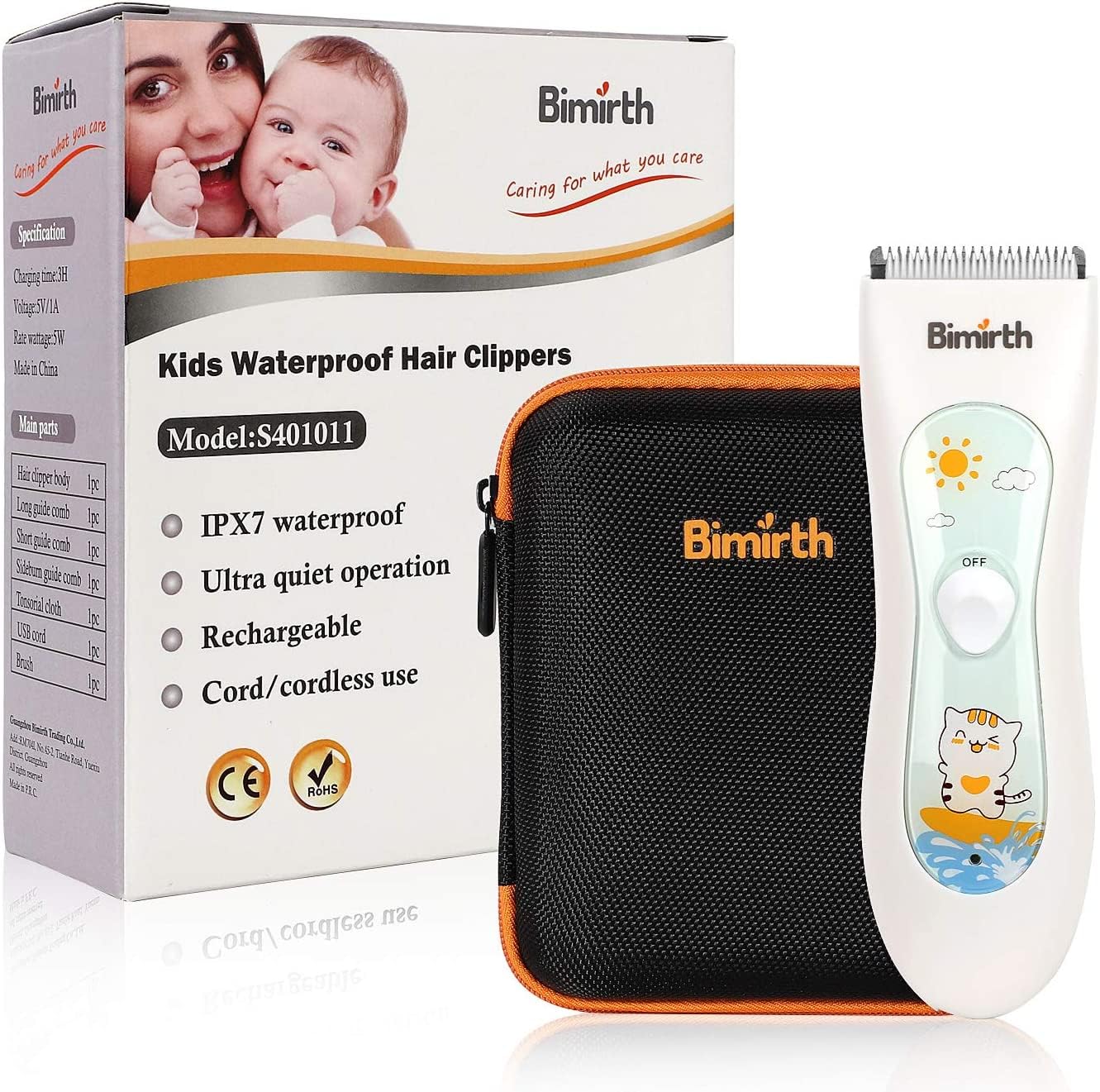 Bimirth Baby Hair Clipper - Hair Trimmer for Kids and Toddlers - Waterproof, Rechargeable, Cordless Hair Cutting Machine for Children (with Bag)