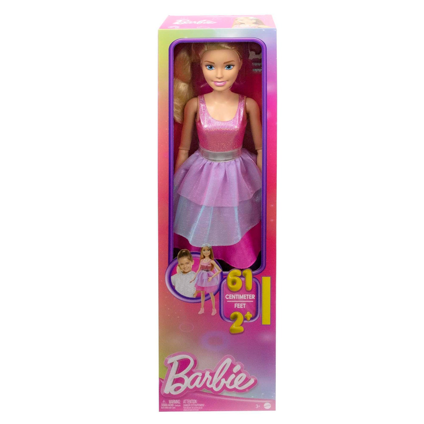 Barbie Large Doll with Blond Hair, 28 Inches Tall, Shimmery Pink Dress with Necklace and Hair Clip Accessories