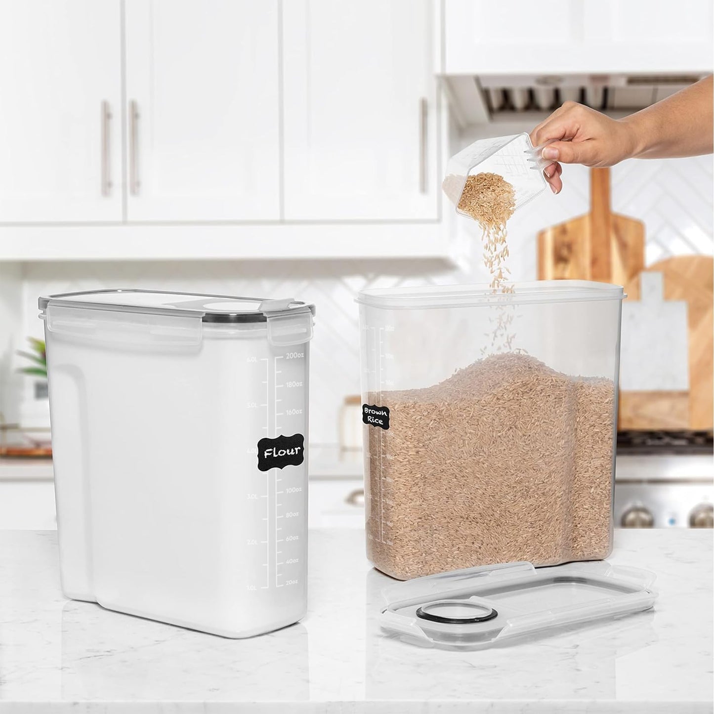 Shazo 2 Pack (6.3L / 213oz) Cereal Storage Containers - Bpa-Free Airtight Large Food Storage Containers with Lids, BPA-Free Plastic Cereal Dispenser for Pantry, Rice, Flour, Sugar & Pasta