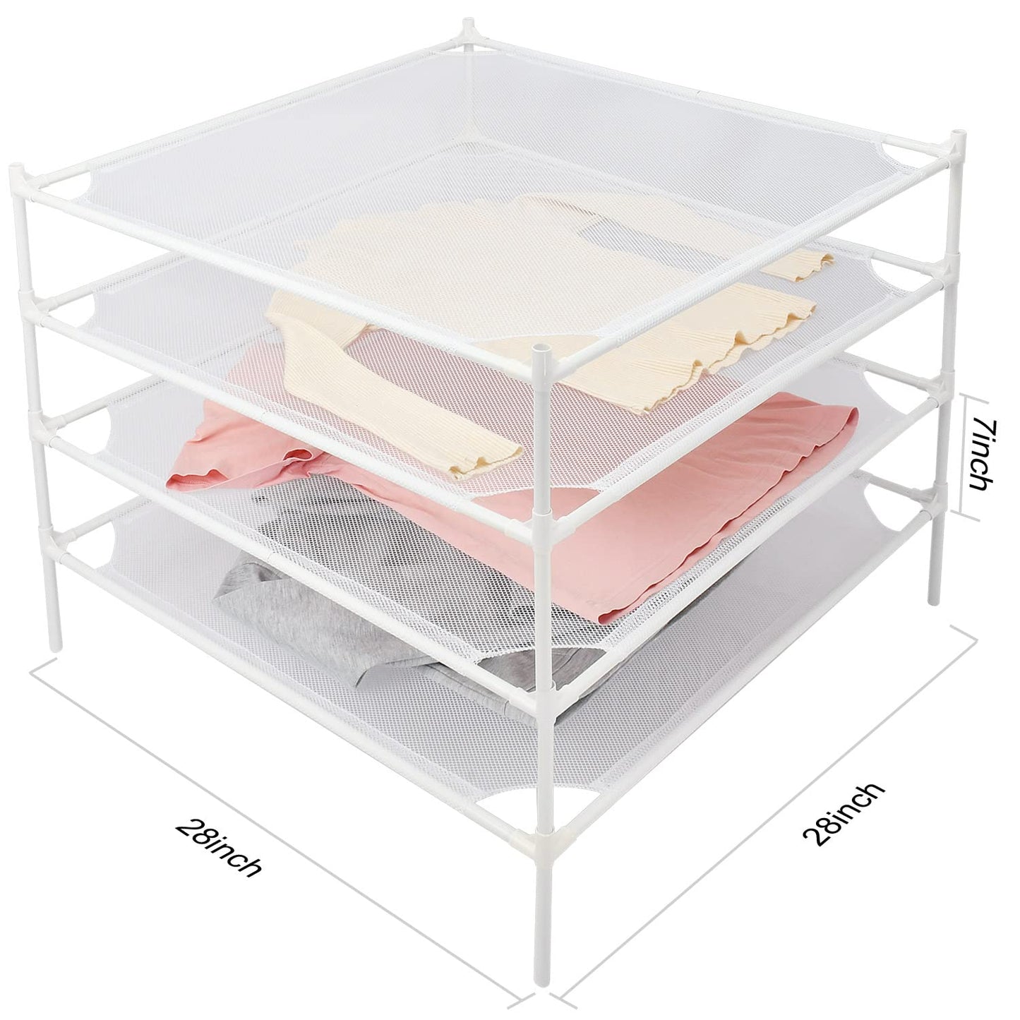 Clothes Drying Rack Flat, Portable Dryer for Sweater with Metal Tube, 4-Layer Mesh Laundry Rack for Indoor and Outdoor Use, Can be Placed to Dry Towel, Sweater, Hat, Glove, Bottle, Herbal