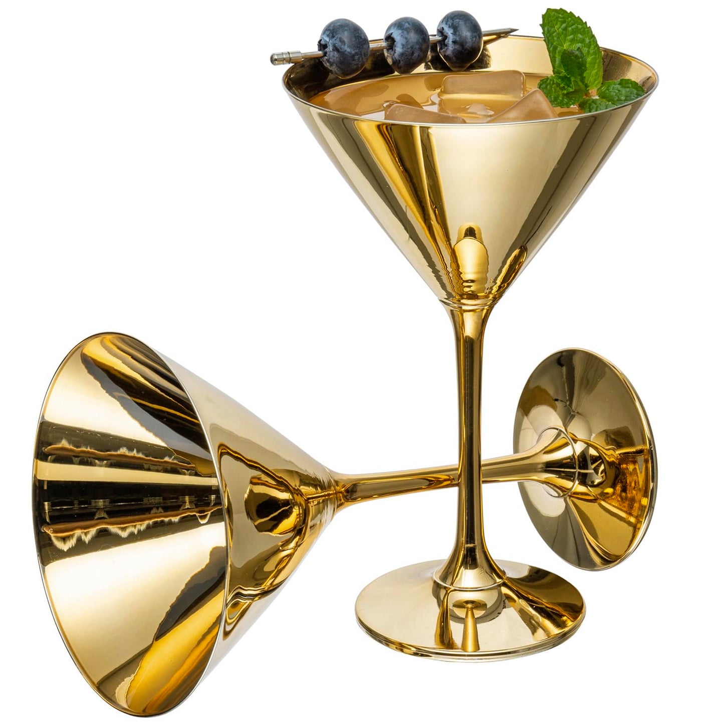 MyGift 8-Ounce Modern Metallic Gold Tone Martini Glasses, Elegant Golden Drinking Glass for a Cocktail Party, Wedding, or Anniversary Dinner, Set of 4