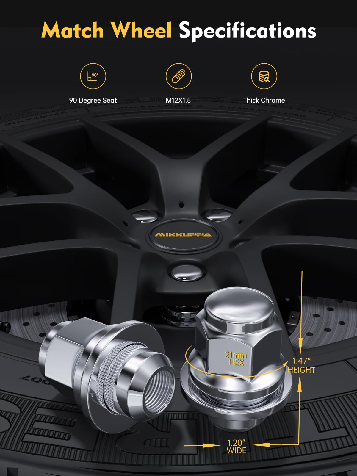 MIKKUPPA M12x1.5 Mag Lug Nuts - Replacement for Toyota Avalon Camry Corolla Highlander RAV4 Sienna Matrix Prius Venza Crown OEM Factory Wheels, Chrome 20pcs Tire Nuts with Washer