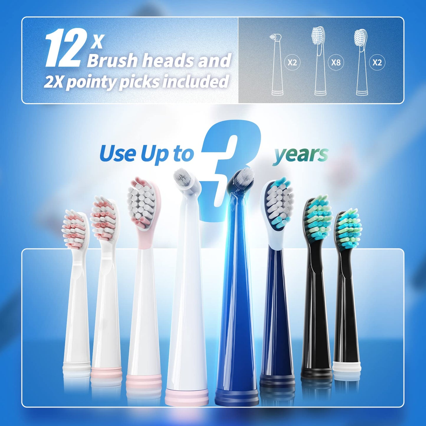 2 Pack Sonic Toothbrush, Electric Toothbrush Adults with 40000VPM 5 Modes 12 Brush Heads 2 Travel Cases, Sonic Toothbrush 4 Hours Charge Minimum 30 Days -Black&Pink