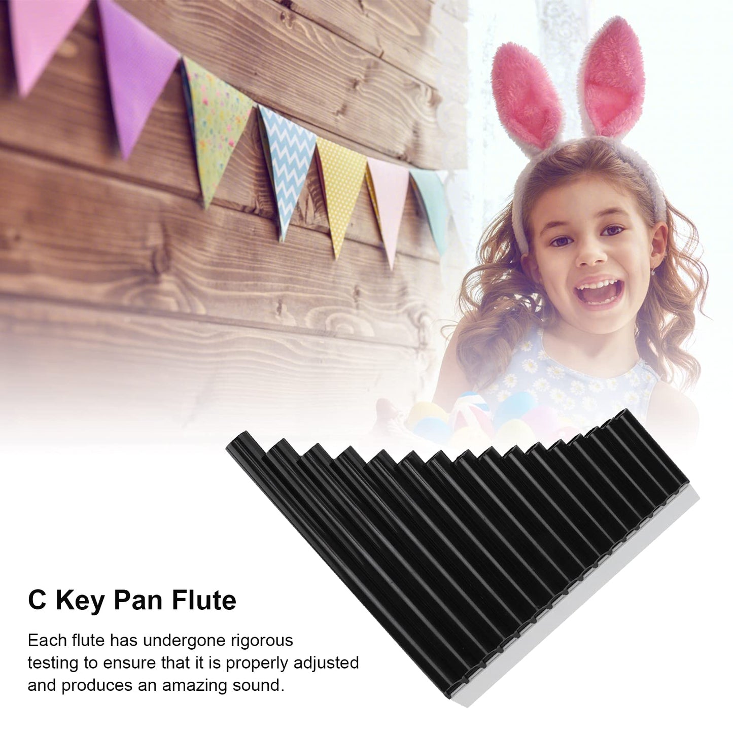 Pan Flute 16 Pipes C Key ABS for Beginners Kids Adults Students Teachers with Carry Bag and Manual (Black)
