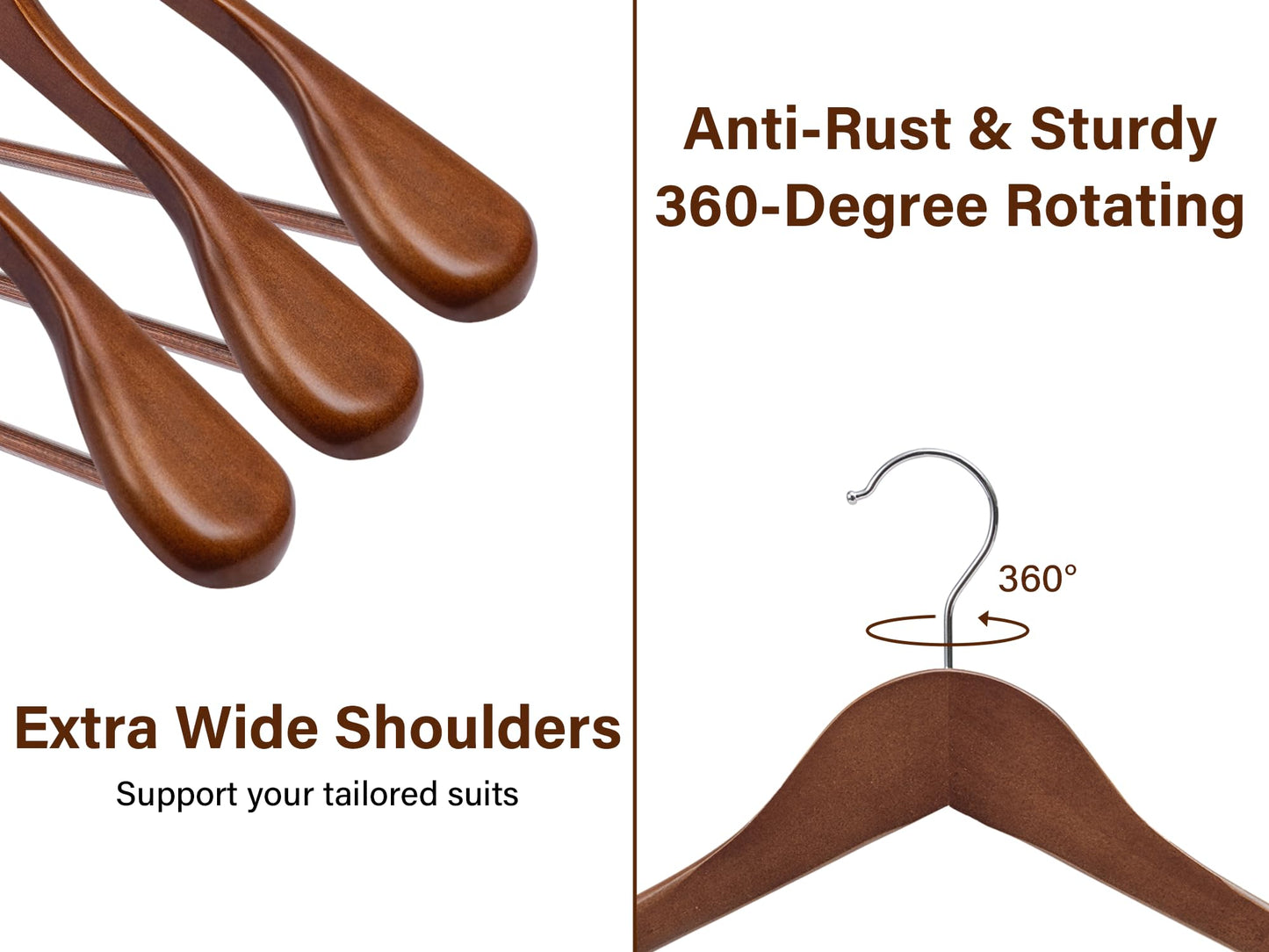 StorageWorks Wooden Hangers 6 Pack, Extra Wide Shoulder Wood Coat Hanger for Coats, Shirts, Jackets, Pants, Suits, Walnut Color