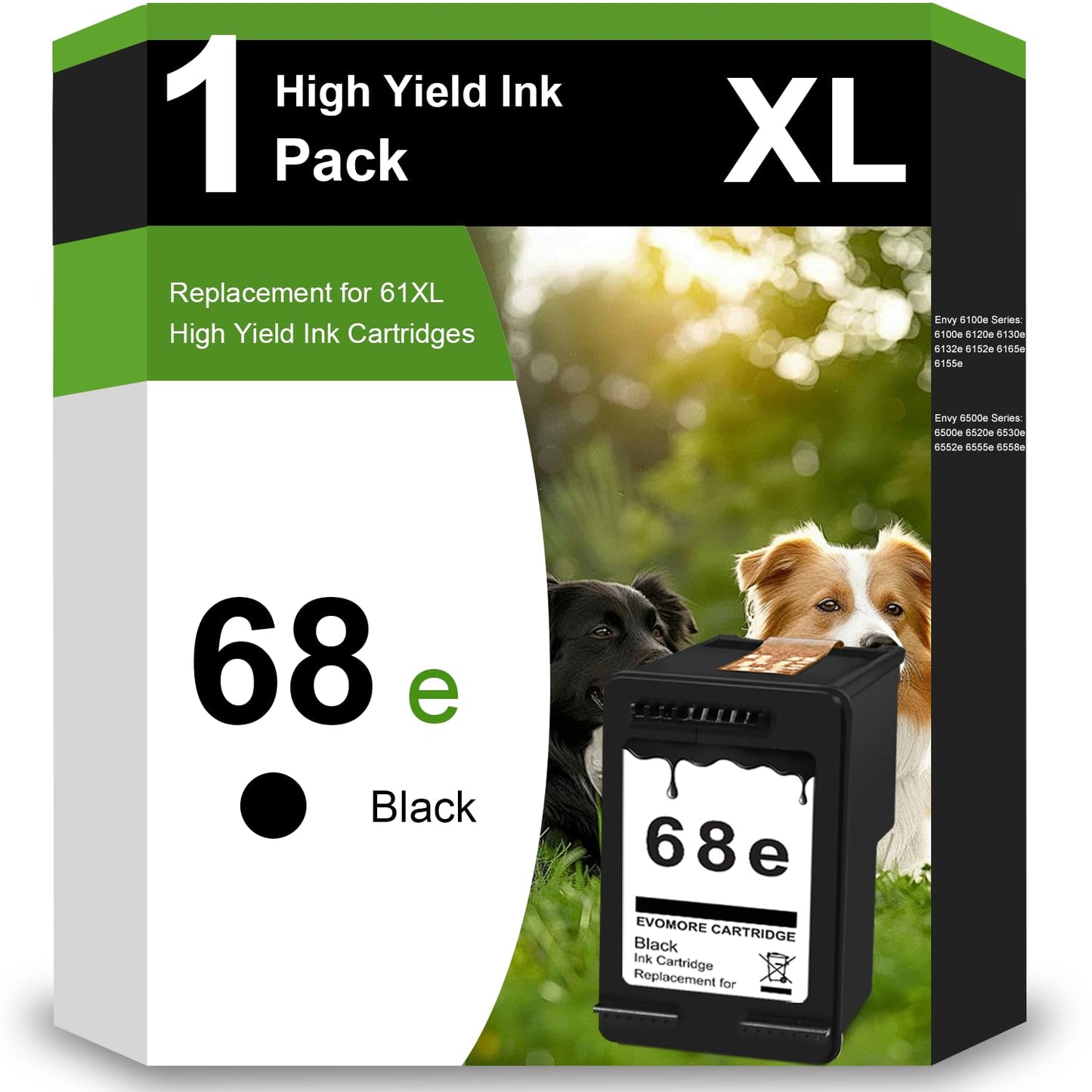OULADUN 68 Black Ink Cartridge 68e Ink Replacement for 68 Series, Compatible with Envy 6555e, 6552e, 6155e, 6152e, 6558e Printers (1 Black)