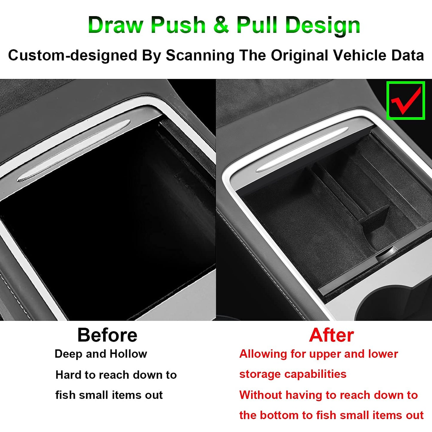 Center Console Organizer Tray Cup Holder Insert 4PCS for 2021 2022 2023 2024 Tesla Model Y and 2021-2023 Tesla Model 3 Interior Accessories Flocked Organizer Armrest Hidden Cubby Drawer Storage Box