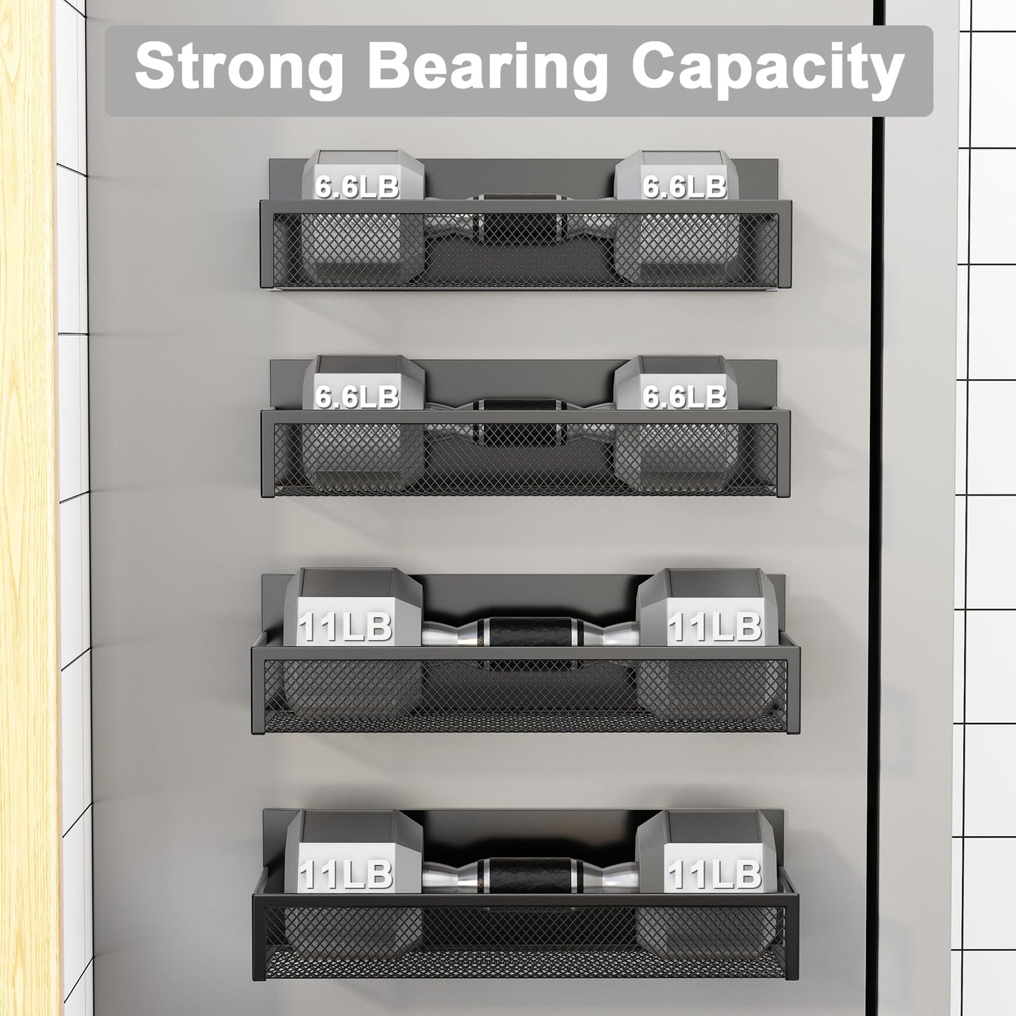 Magnetic Spice Rack for Refrigerator, AUFWORLD 4 Pack Magnetic Shelf, Fridge Magnet Organizer with Moveable 8 Hooks, Magnetic Fridge Shelf for Kitchen Organization and Storage (4 Pack)