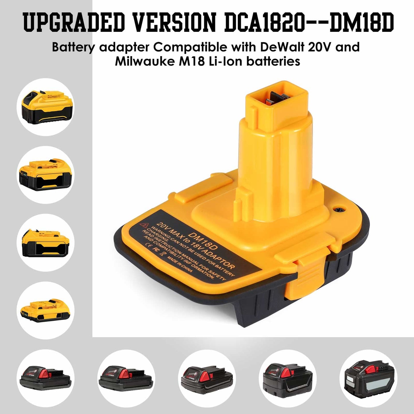 2 Packs DM18D Battery Adapter with USB, Replace DCA1820 for DeWalt 20V & for Milwaukee Lithium Battery to for DeWalt 18V NiCad & NiMh Battery Tools