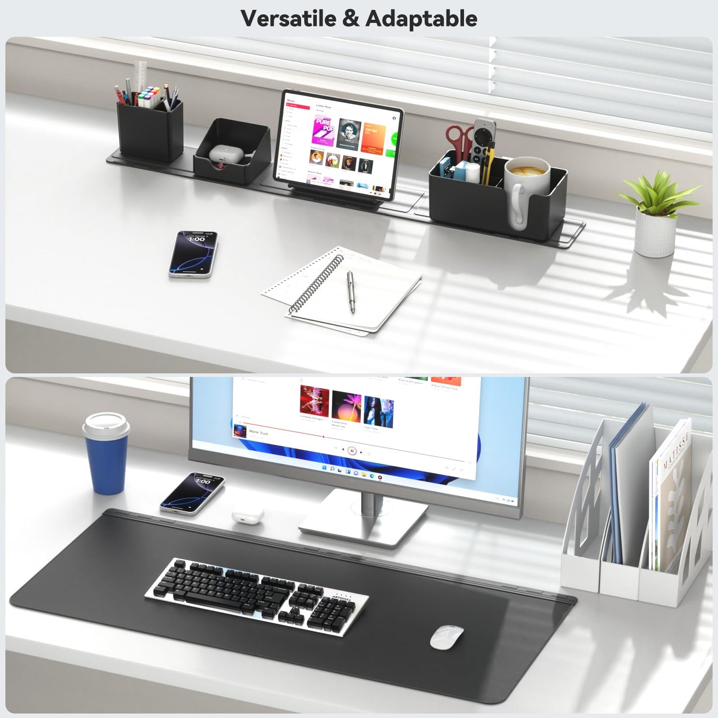 KDD Magnetic Desk Organizer Set with Large Desk Pad, Modular Desktop Storage System with Phone Stand, Pen Holder, Cup Holder & Card Organizer, DIY Workspace Accessories for Office Home