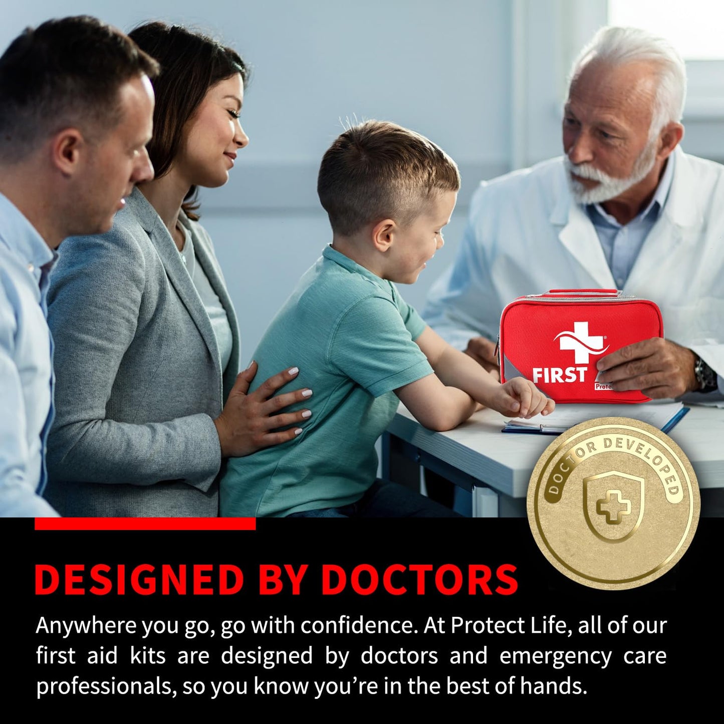 Protect Life First Aid Kit for Home & Businesses | HSA/FSA Eligible Kits for Emergency, Hiking, Camping | Small Travel First Aid Kit for Car | Travel Survival Medical kits (245 Pcs)