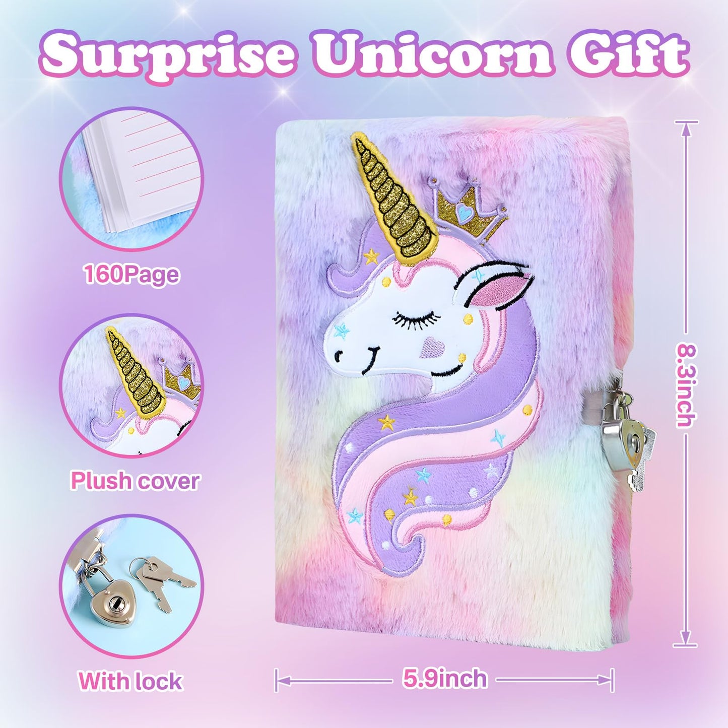 Unicorn Gifts Toys for Girls Kids Party Favors Kindergarten Graduation Gifts Birthday Gifts for Girls Age 3 4 5 6 7 8 9 10+Years Old Halloween Thanksgiving Christmas Age 6-8 Box Stuffed Diary