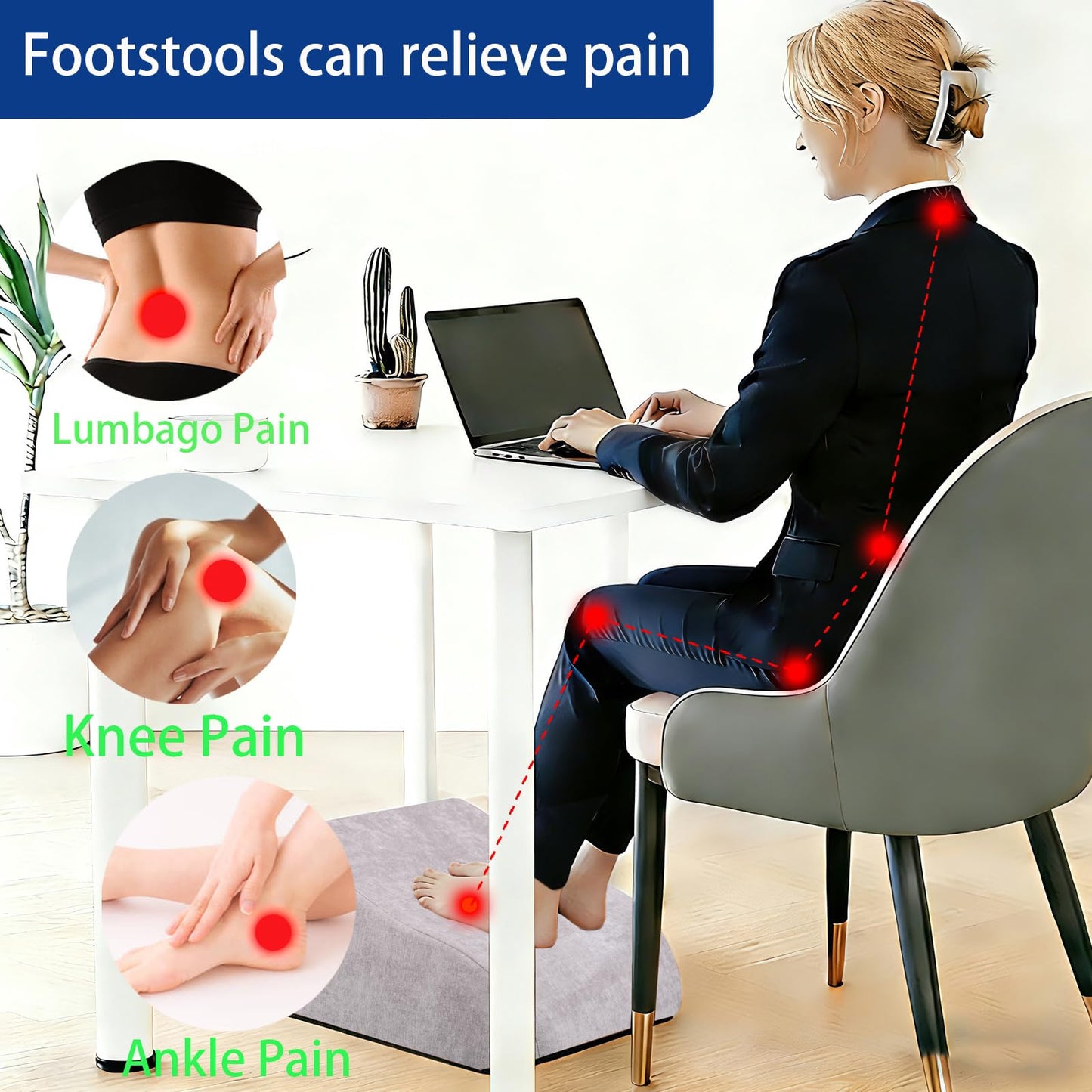 Opuvidity Foot Rest for Under Desk at Work, Ergonomic Under Desk Footrest with Washable Cover for Office, Home & Gaming Leg Elevation Pillow Light Gray