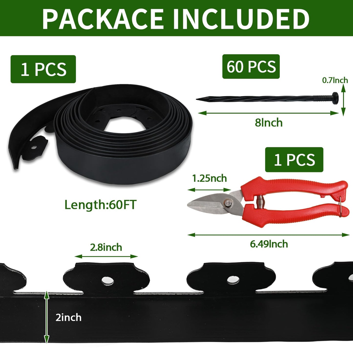 No Dig Lawn Edging Kit,Landscape Edging with Stakes fit for Lawn,Flower Garden,Grass,Lawn Edging,The Yard (60FT)