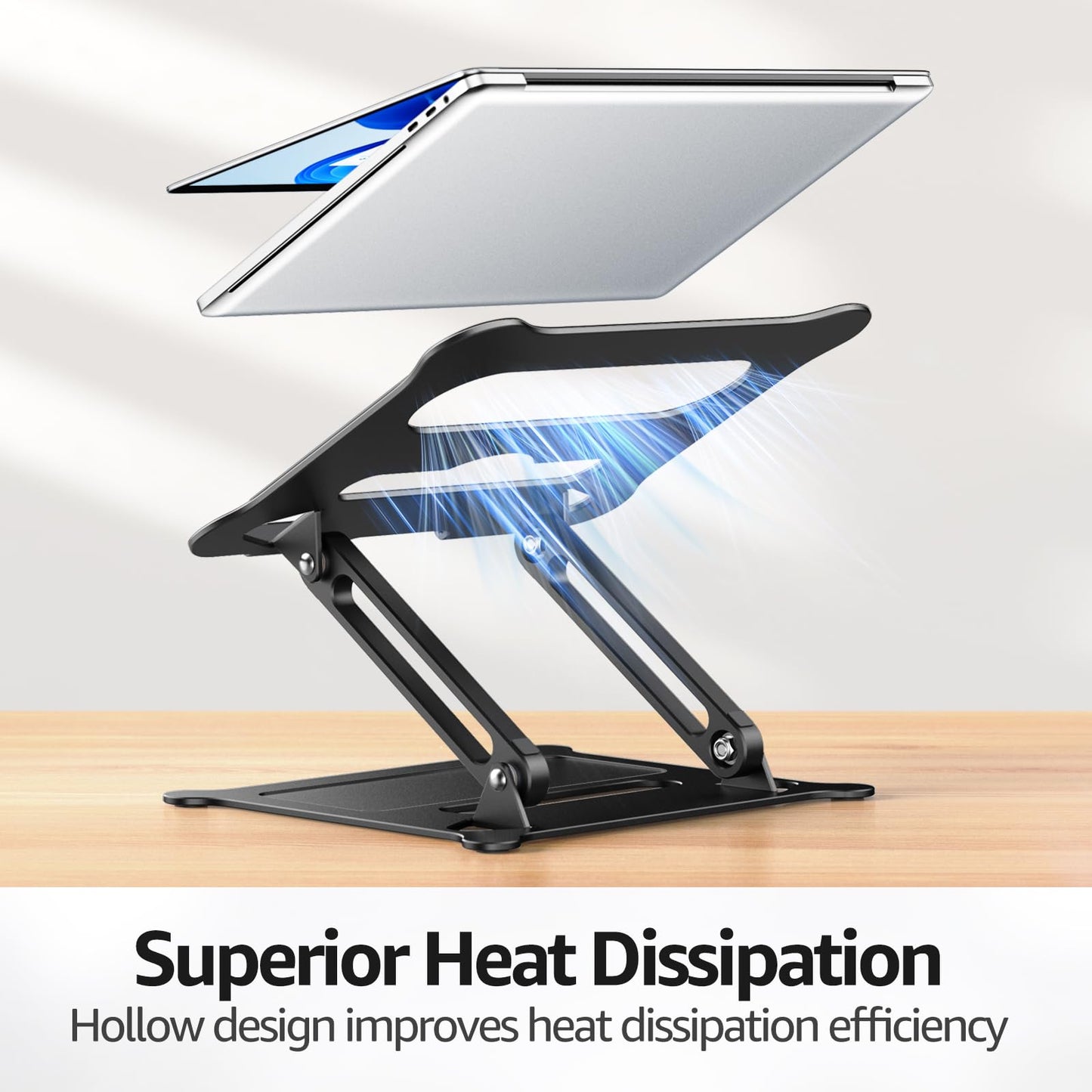 Urmust Laptop Notebook Stand Holder, Ergonomic Adjustable Ultrabook Stand Riser Portable with Heat-Vent Compatible with MacBook Air Pro, Dell, HP, Lenovo Light Weight Aluminum Up to 15.6"(Black)