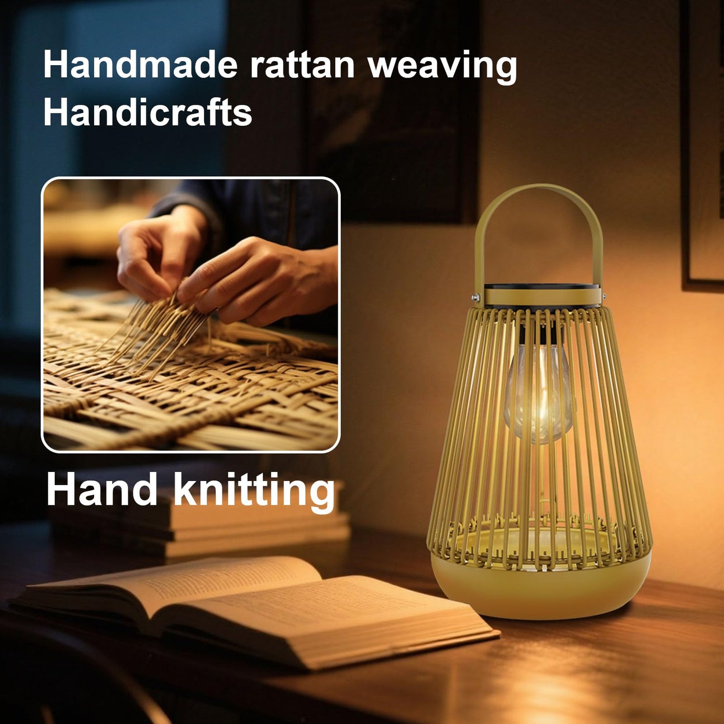 Solar Lanterns Outdoor,Solarbaby Solar Lanterns for Outdoor Decoration with LED Bulb,IP65 Waterproof Hand-Knitted Hanging Lanterns Solare Lights for Lawn Terrace Balcony Decoration,Pack of 2