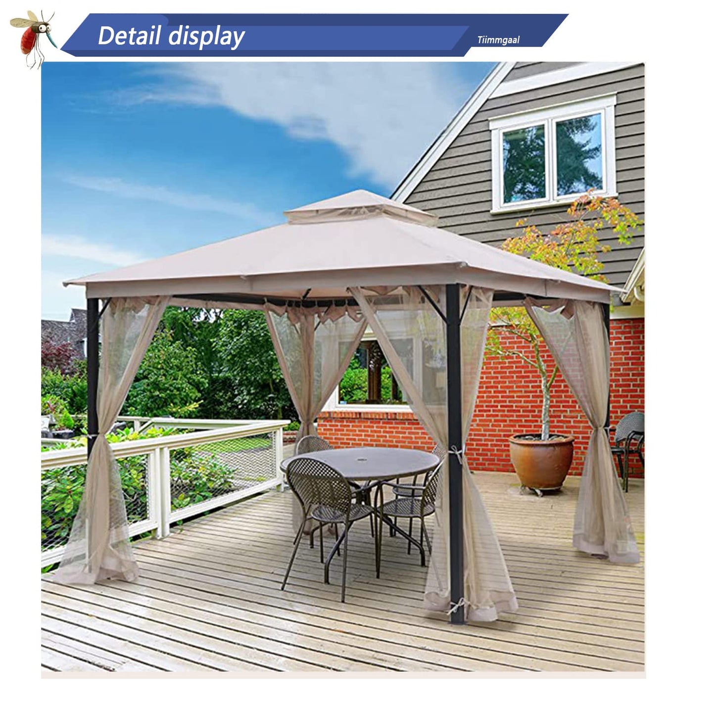 10x10 Gazebo Replacement Mosquito Netting, 4-Panel Sidewall Screen with Zipper Universal Black (10'x10')