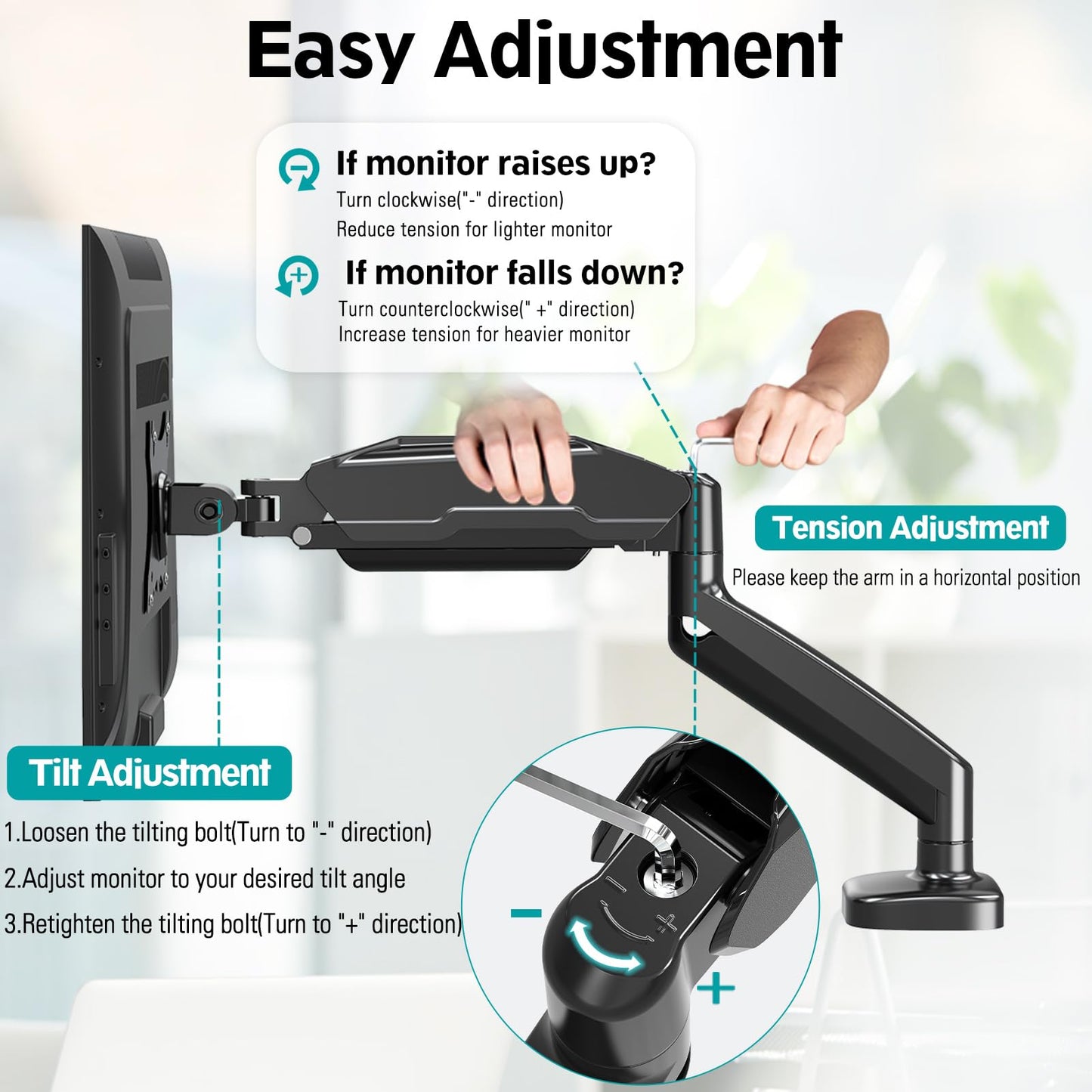 MOUNT PRO Single Monitor Mount,Articulating Spring Monitor Arm,Fits 13 to 32 Inch LCD Computer Monitors,Holds 17.6 lbs,Adjustable VESA Mount Desk Stand with Clamp,Grommet Base,VESA 75x75,100x100