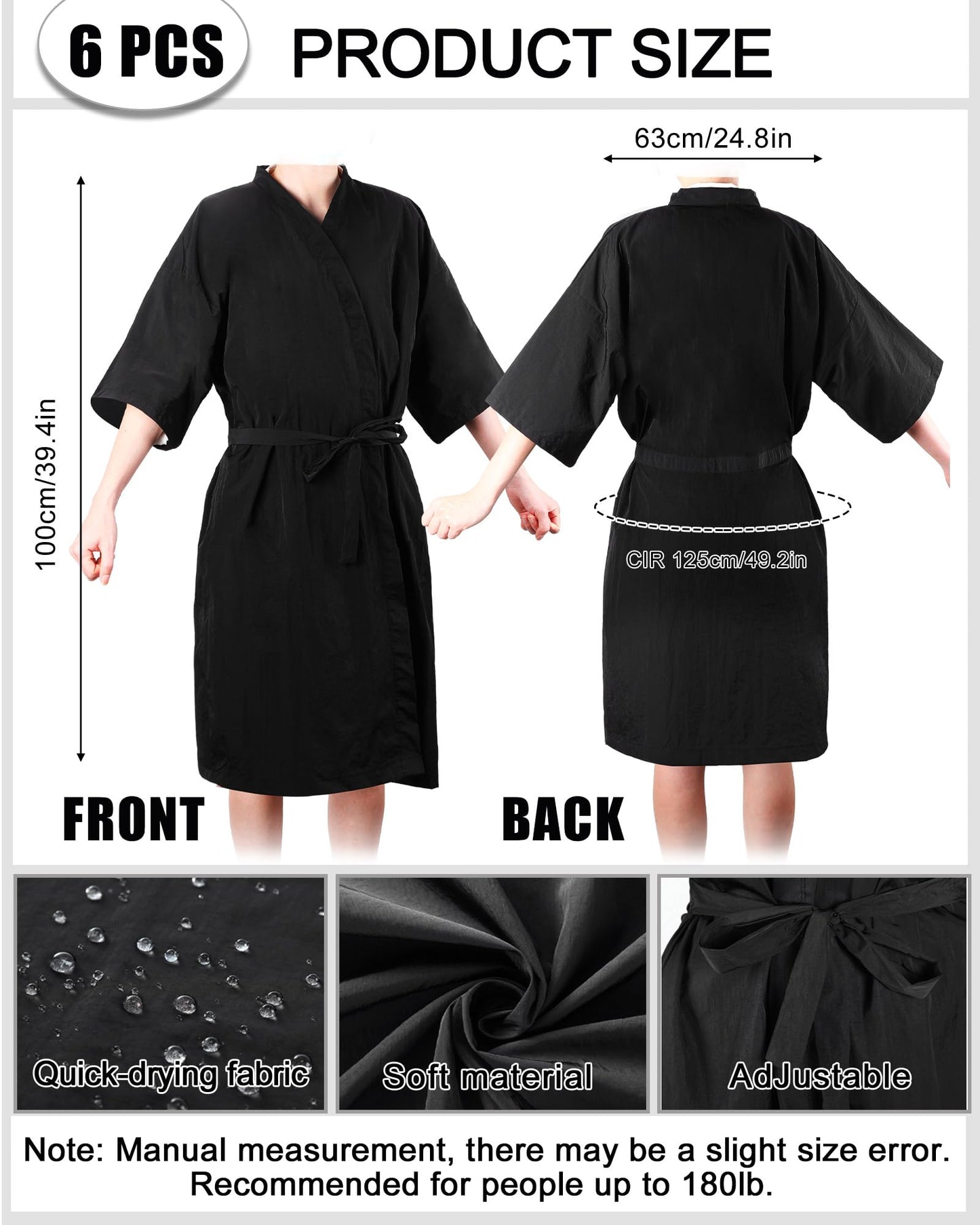 Toulite 6 Pieces Salon Robes Smock for Clients Haircut Cape Hair Salon Client Gown Cape for Women,40 Inches Long(Black Color)