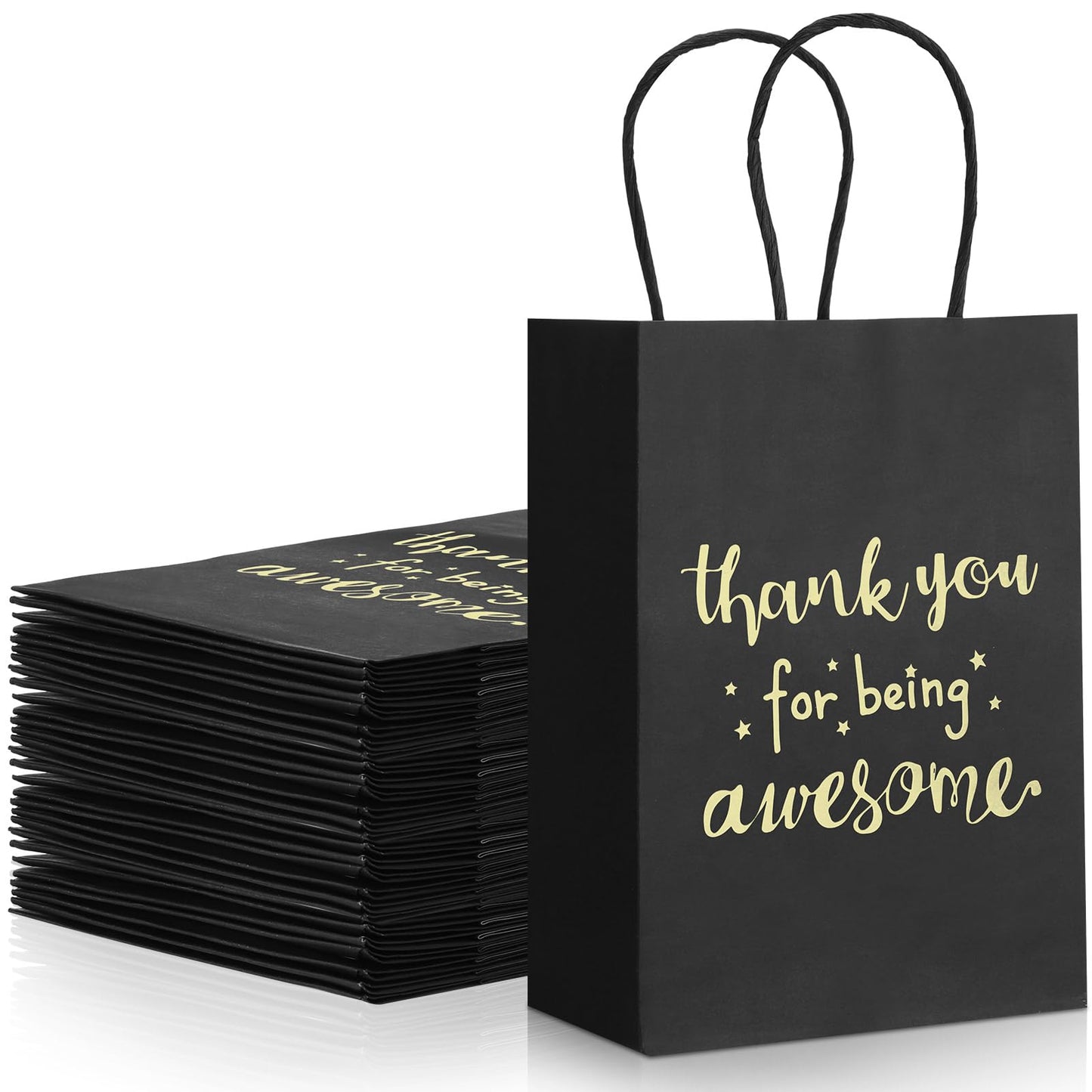 Jetec 50 Pcs Thank You Paper Gift Bags Housekeeping Appreciation Gift Bag for Social Workers Volunteer Thank You for Being Awesome Bag with Handles for Coworker Employee Teachers(Black)