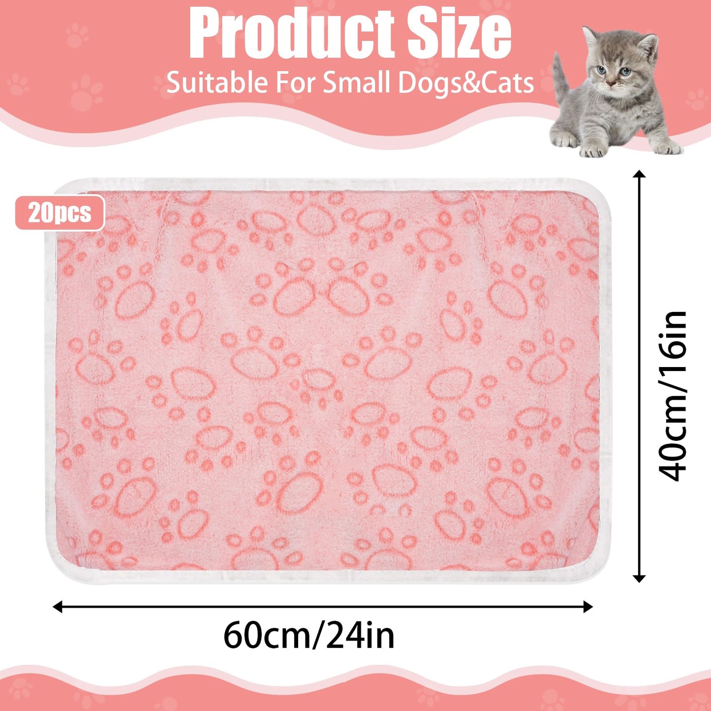 20 Pack Fluffy Pet Blanket, Warm Soft Cat Dog Blankets with Cute Pattern, Washable Flannel Throw for Puppies Small Dogs Cats Kittens (24 x16 inch) (10 Color)