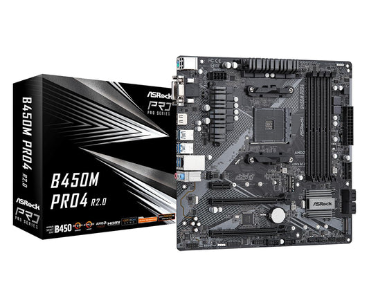 ASROCK B450M PRO4 R2.0 Socket AM4/ AMD B450/ DDR4/ SATA3&USB3.2/ M.2/ Micro ATX Motherboard