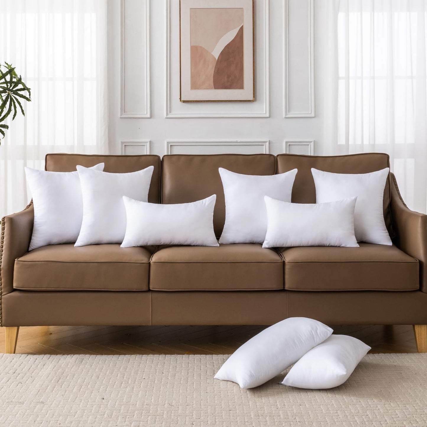 OTPIPCS 22 x 22 Pillow Insert Set of 2 - Premium Soft and Fluffy 22 Inch Large Sofa Decorative White Square Throw Pillow Inserts Stuffing for Living Room Couch and Bedroom Interior Cushions