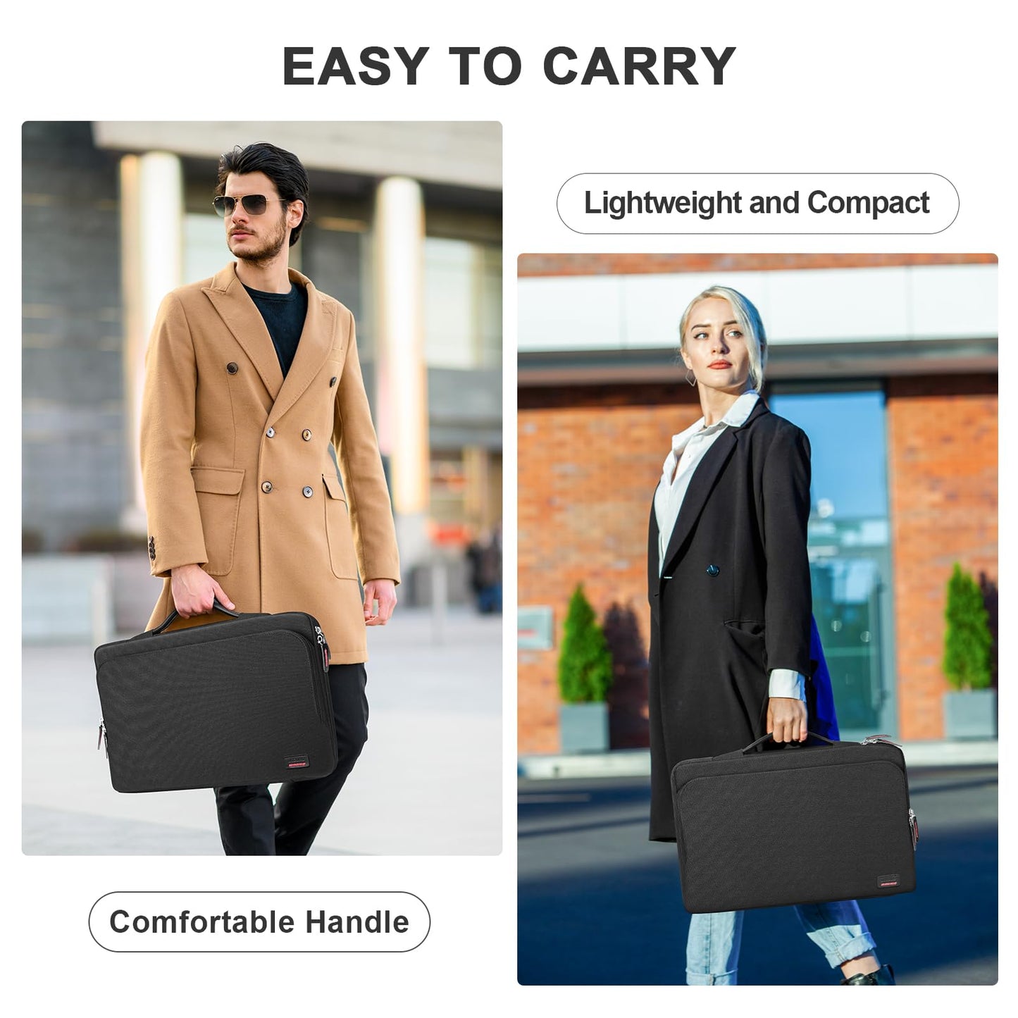 16.1/15.6 Inch Portable Monitor Case, 15.6 inch Laptop Protective Carrying Cover with PU Handle, Large Accessory Pocket and Water Resistant for Travel Monitor Bag Display Screen Sleeve, Black