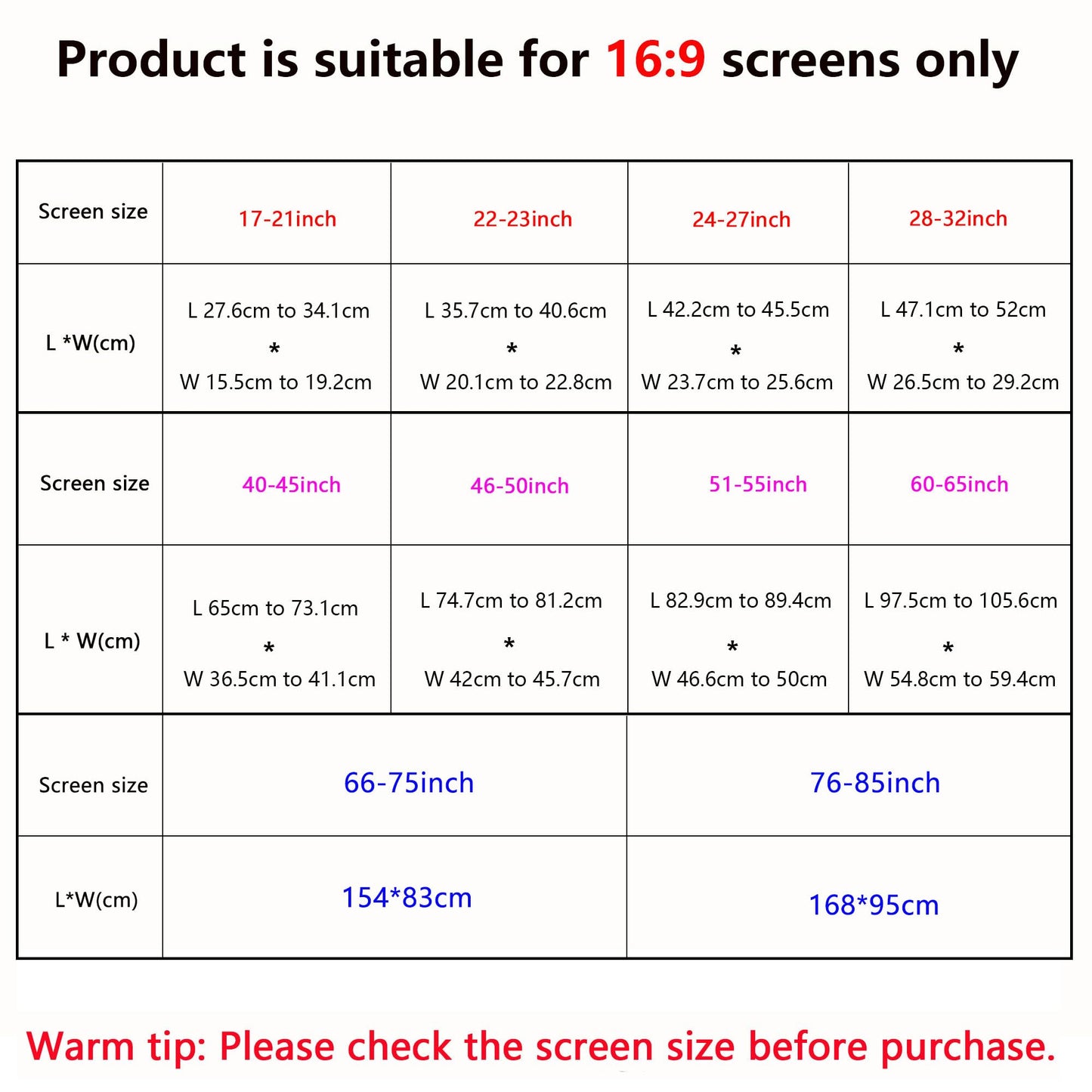 Indoor TV dust cover, with elastic and soft fabric that can stretch without damaging the screen, suitable for most brand TVs(66-75 inches)