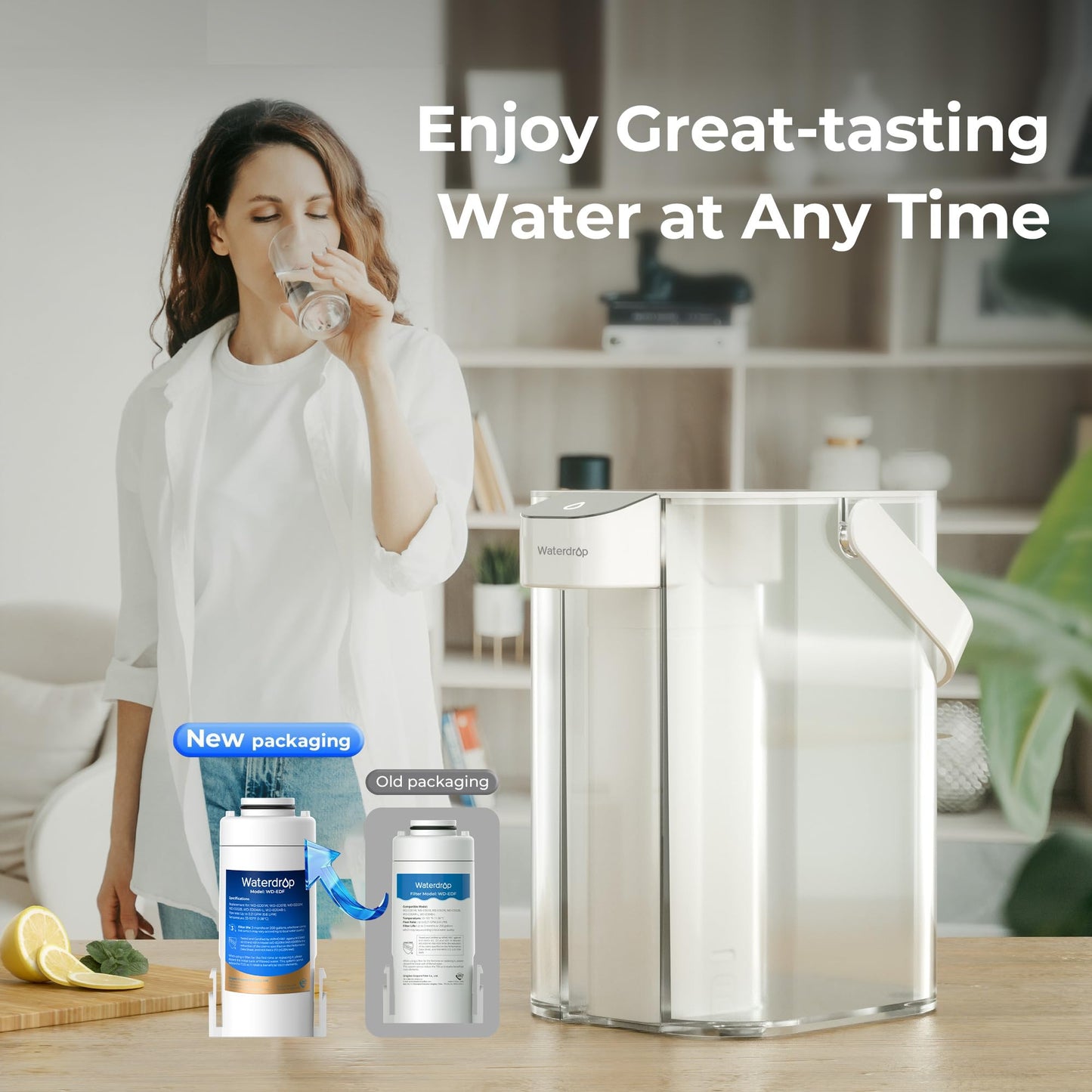 Waterdrop WD-EDF Replacement Filters for Waterdrop Electirc Water Filter Pitcher 𝐖𝐃-𝐄𝐃𝟎𝟏/𝐄𝐃𝟎𝟐/𝐄𝐃𝟎𝟒, 3 Months or 200 Gallons, NSF/ANSI 401&53&42, 3 Filters