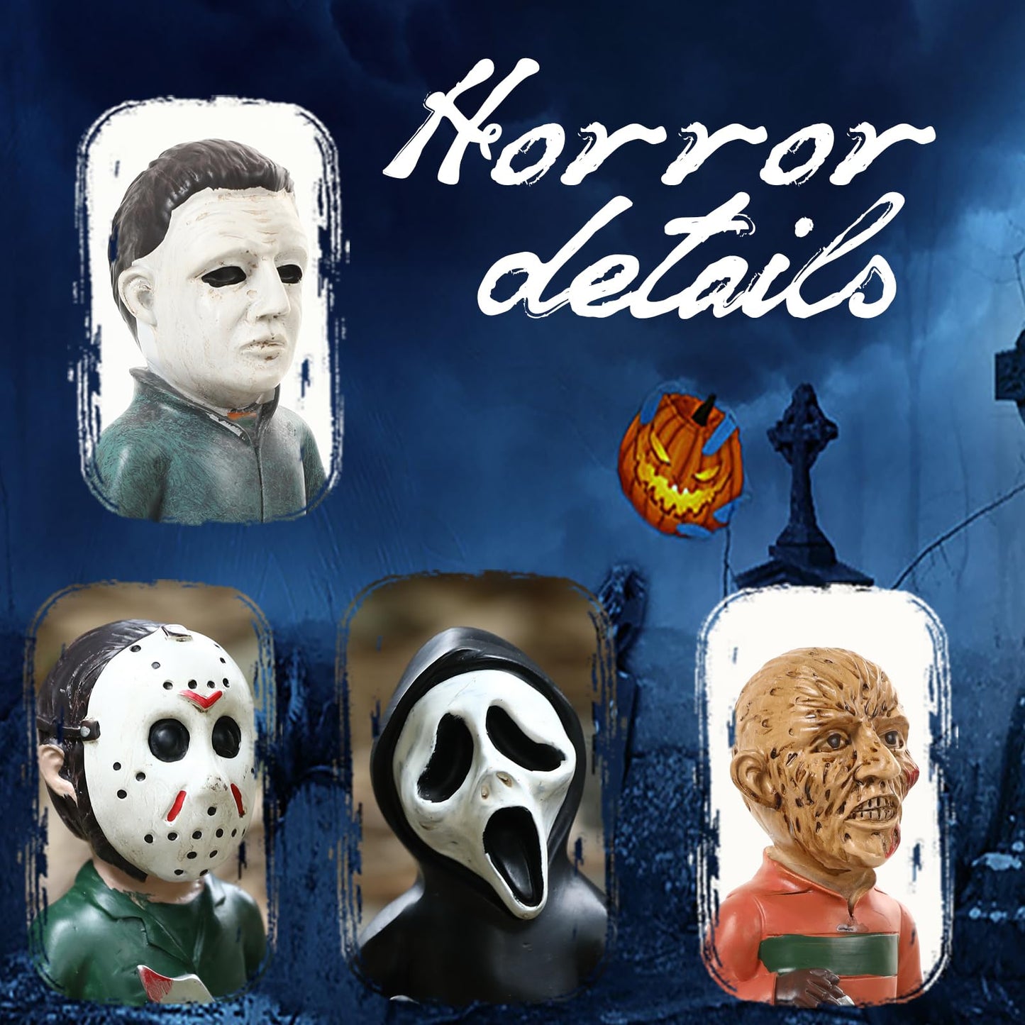 Homelex Horror Movie Garden Gnomes Decoration Set Michael Myers Freddy Jason Scary Gnomes Figurine for Halloween Statues