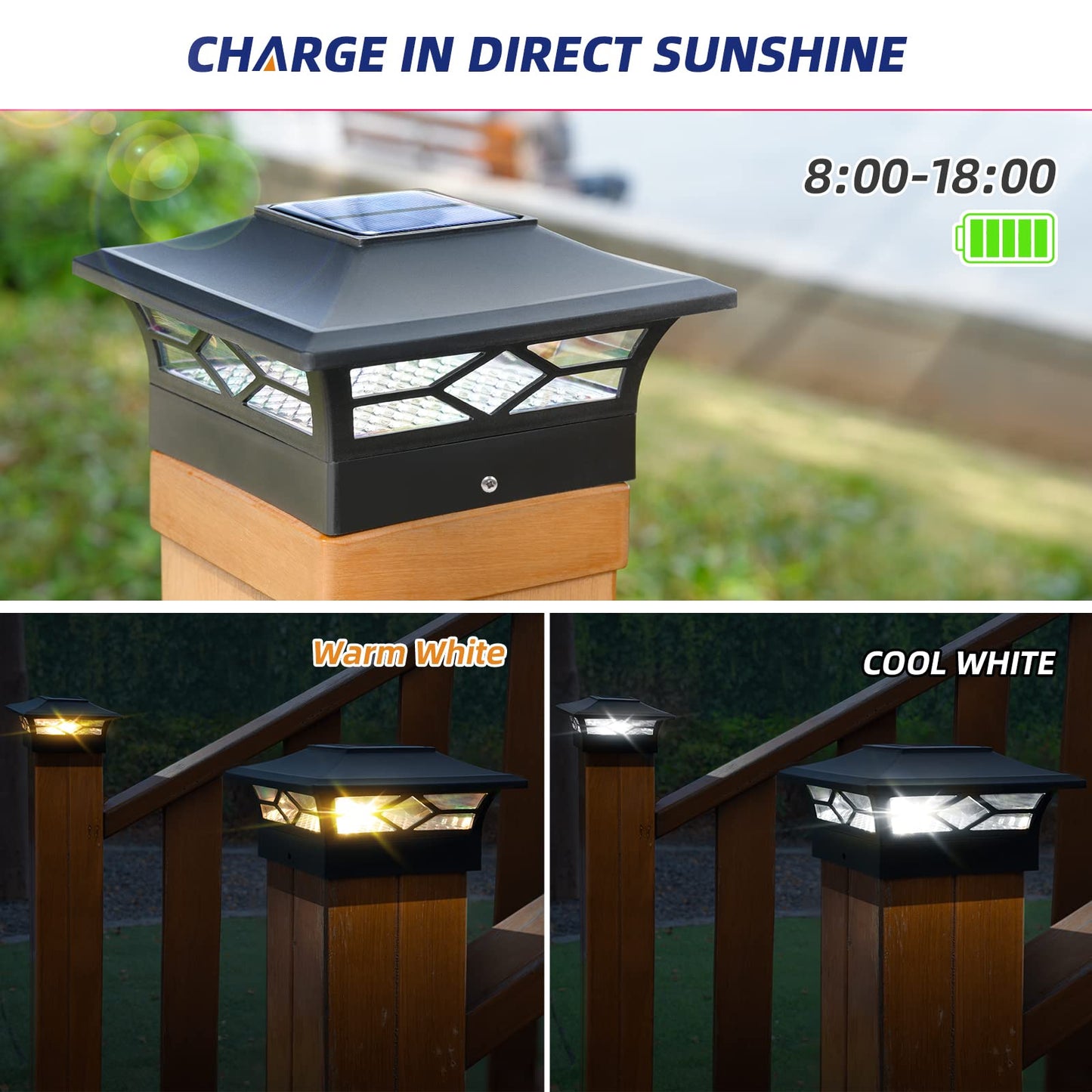 APONUO Solar Post Cap Lights Outdoor, Solar Post Lights 2 Lighting Modes Outdoor LED Light, Solar Fence Post Lights for Fence Deck Caps 4x4 6x6 Wood, 4x4 5x5 Vinyl, Black 6 Pack