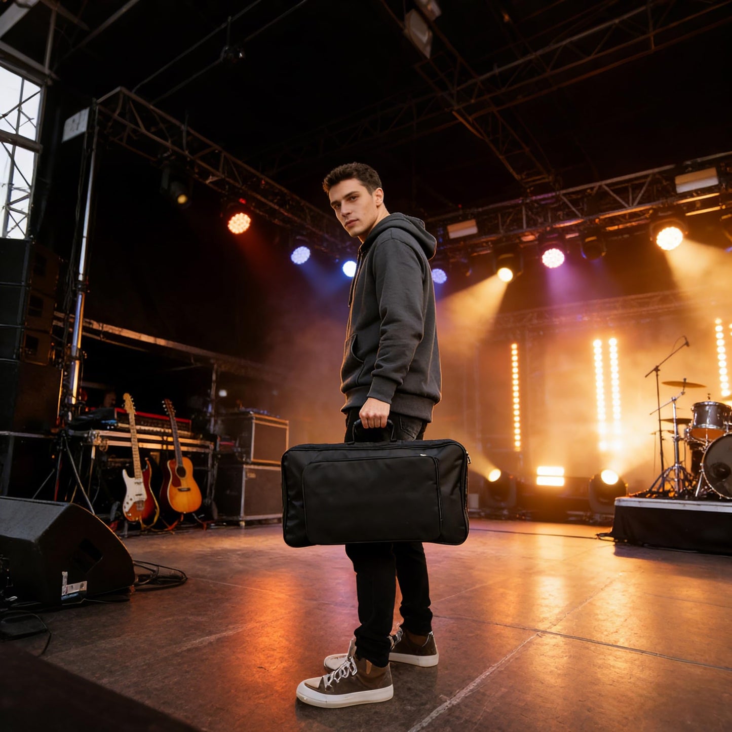 Guitar Effects Pedal Board Carry Bag, Guitar Portable Gig Bag Effects Pedal Case for Micro Controllers, Keyboards, and Multi-Effects Pedals, Carrying Bag Large Capacity Pocket Ideal for Guitar Lover