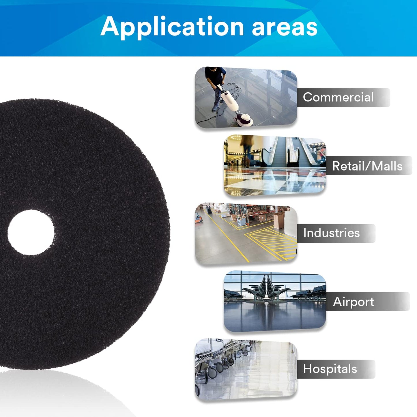 3M Floor Stripping Pad - 17 inch - Black 7200 - 5 Pads per case - Commerical Stripper