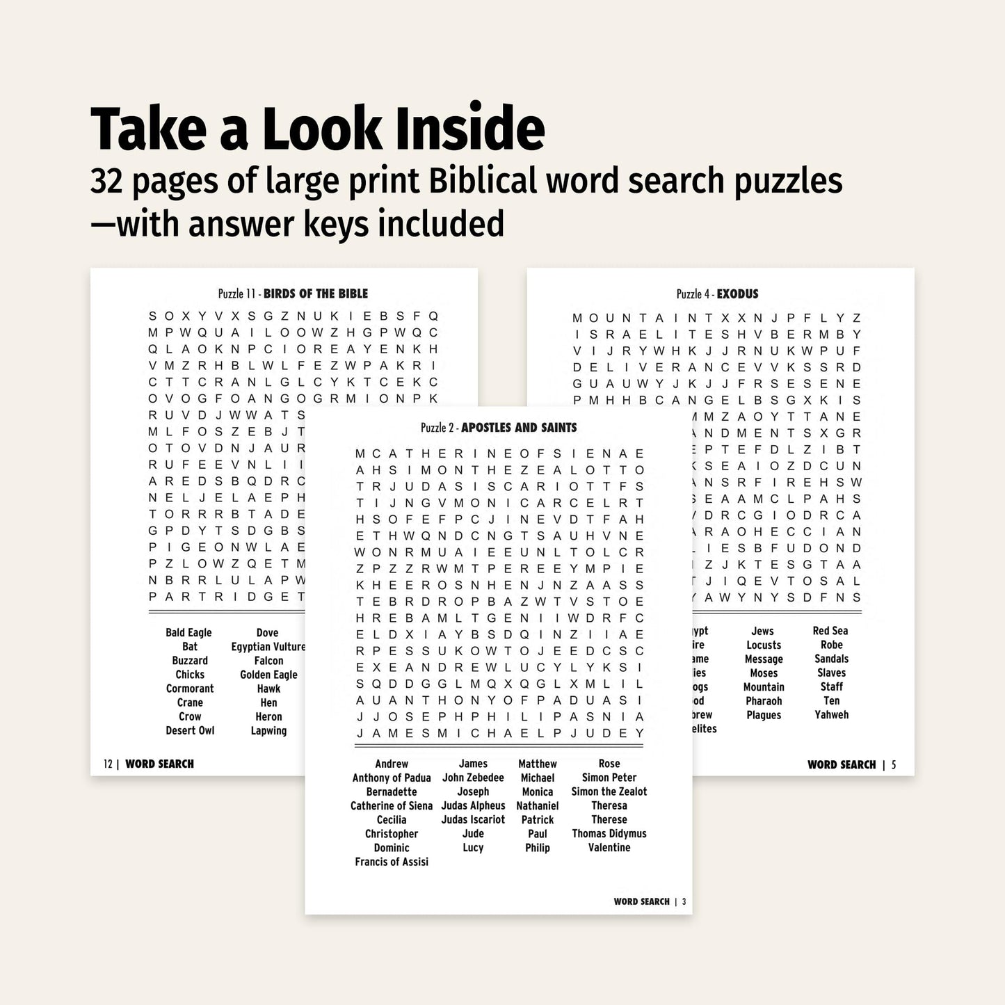 ZOCO - Large Print Word Search Puzzle Books in Bulk (25 Pack) - Bible Games for the Visually Impaired, Kids, Seniors - Dementia Activities - Word Search Gift for Nursing Home Residents