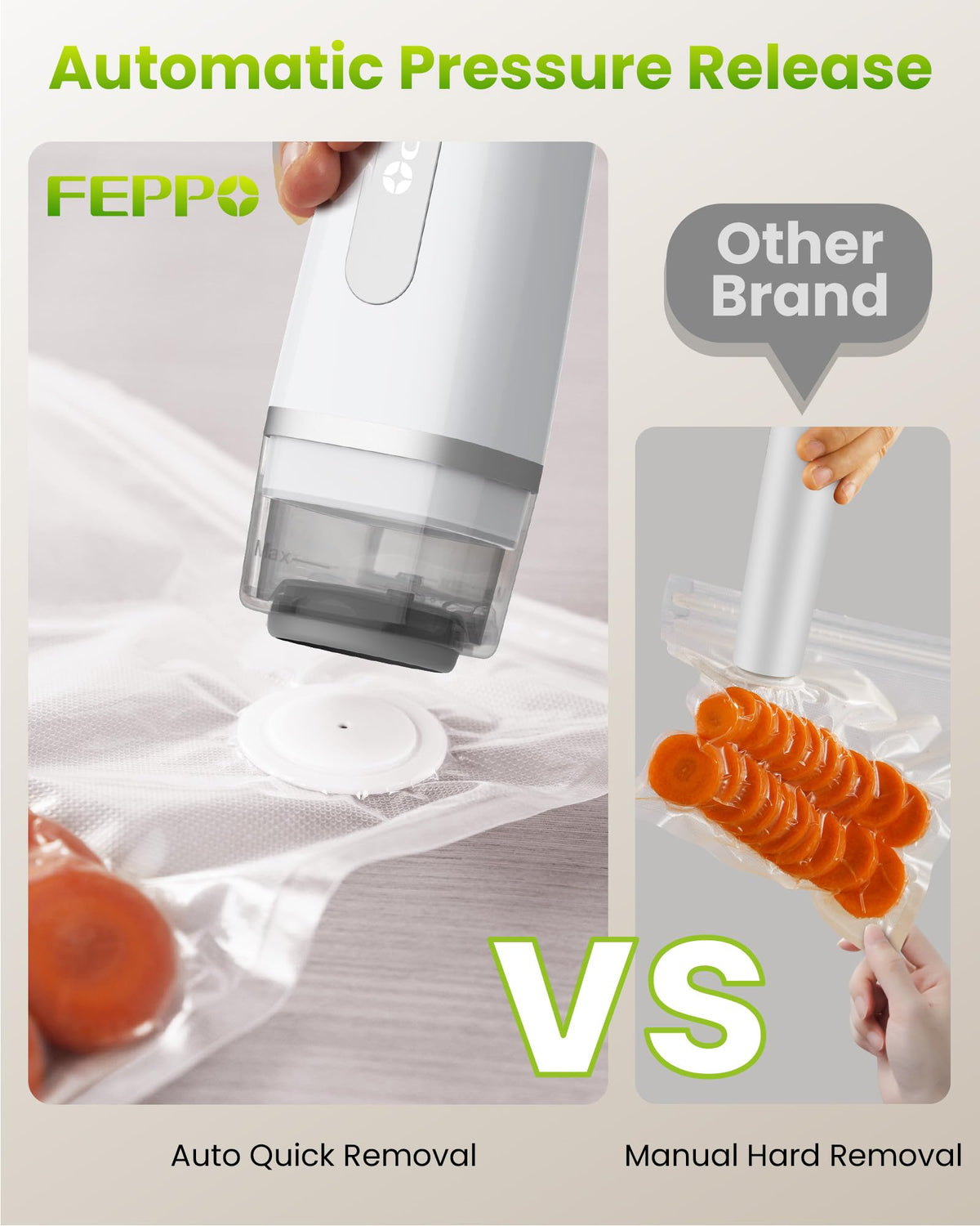 FEPPO Vacuum Sealer for Food with Visible Water Tank, Handheld Saver Compact Vacuum Sealer Machine with 30 Reusable Bags for 6X Preservation & Fresh, White