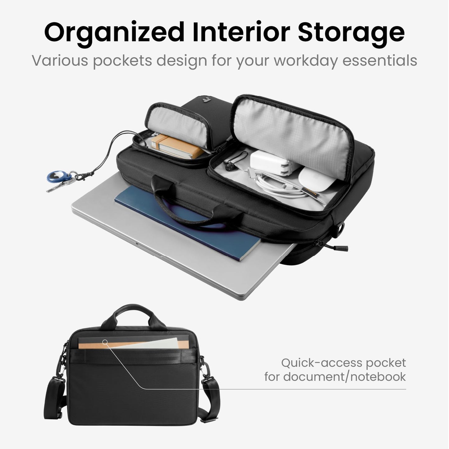 tomtoc A33 Slim 13-14 Inch Laptop Shoulder Bag for MacBook Air/Pro M5/M4, Briefcase with Accessory & Document Storage, Water-Resistant & Durable Recycled Fabric