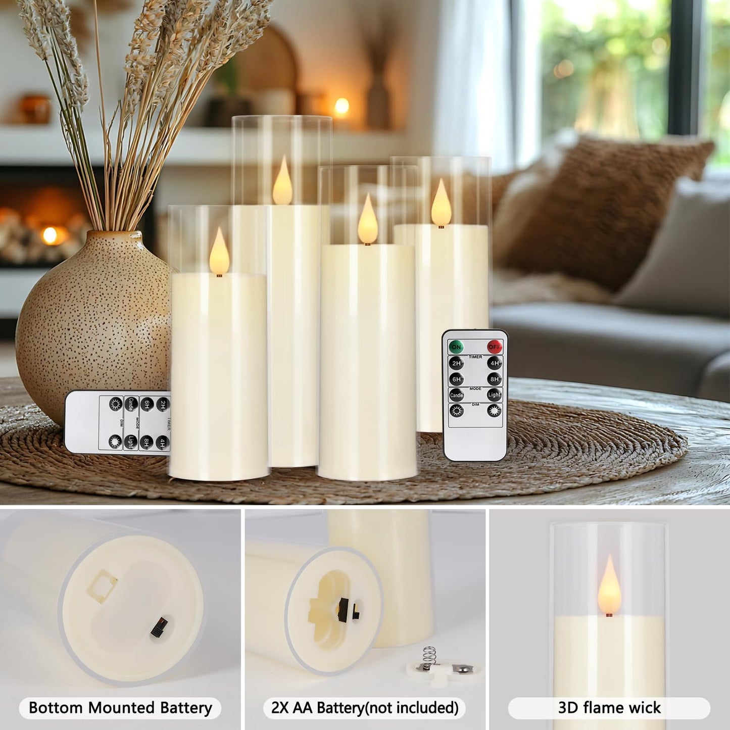 Aamdkcyu 24-Pack Flameless Candles with Remote, B-Series Acrylic LED Candles in 3 Sizes, Timer & 10 Brightness Levels for Home Decor, Wedding, Centerpieces