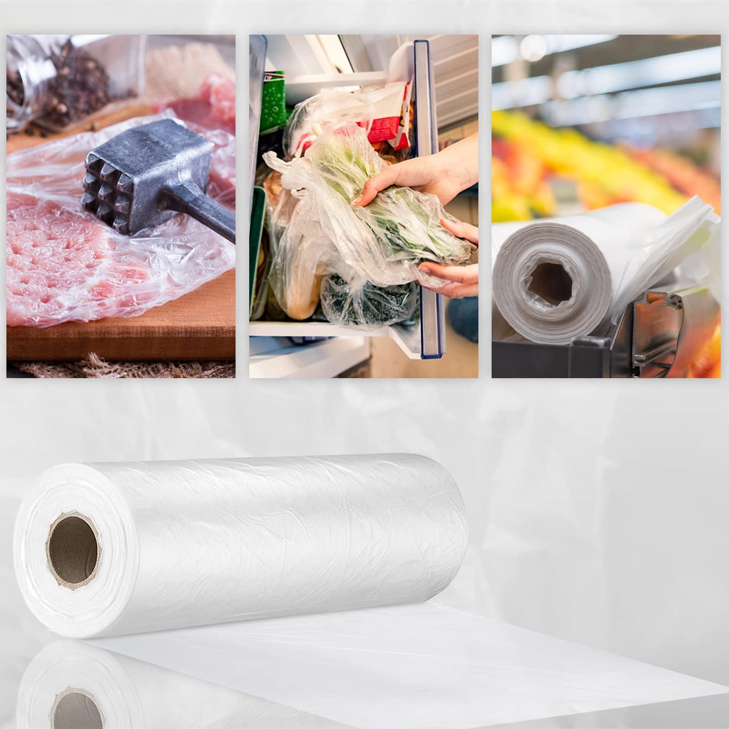 PAPRMA 12” x 20” Plastic Produce Bags 2 Rolls, Clear Food Storage Bags 350pcs on a Roll, Clear Produce Bags for Food Vegetable Bread Fruit Meat
