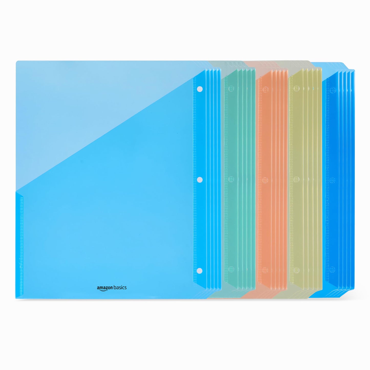 Amazon Basics Binder Pocket, Plastic Folder, 3 Hole Punch, Pack of 25, Assorted Colors, 9.3 x 11.2 inches