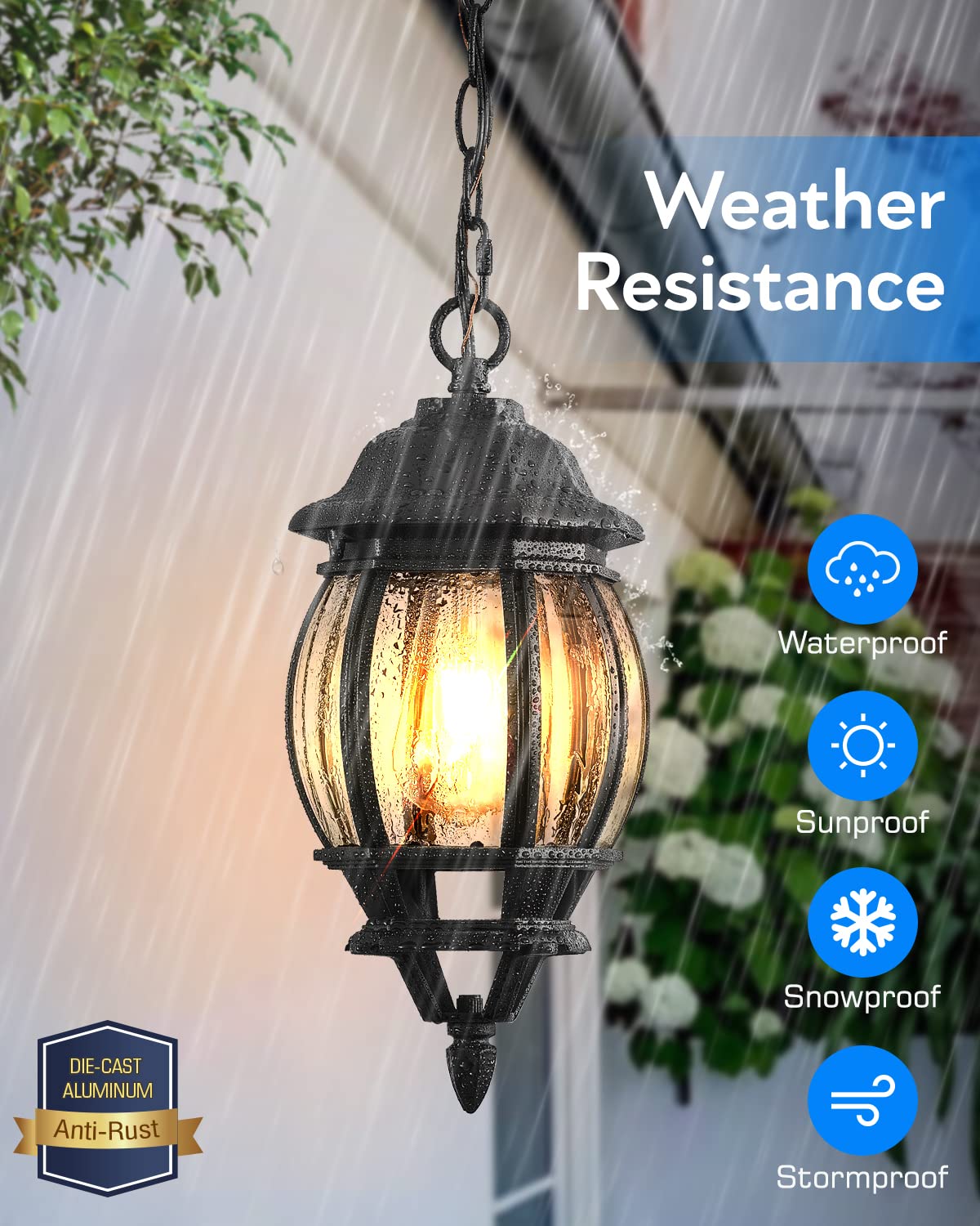 VIANIS Black Outdoor Chandelier, Aluminum Hanging Outdoor Lights with Waterproof, Outdoor Ceiling Lights for Porch Sconce Anti-Rust, Adjustable Outdoor Pendant Light Lantern for House, Door