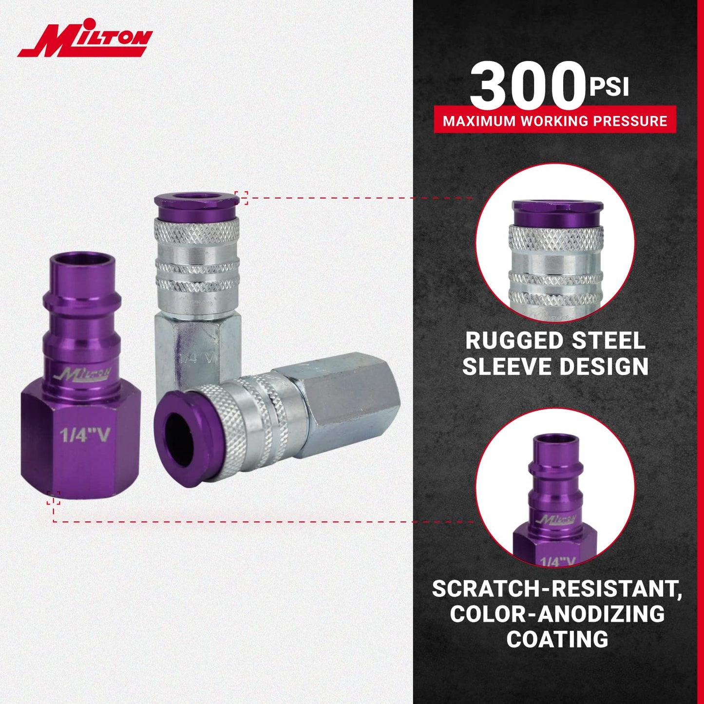 ColorFit by Milton HIGHFLOWPRO S-314VKIT Coupler & Plug Kit - (V-Style, Purple) - 1/4" NPT, (14-Piece)