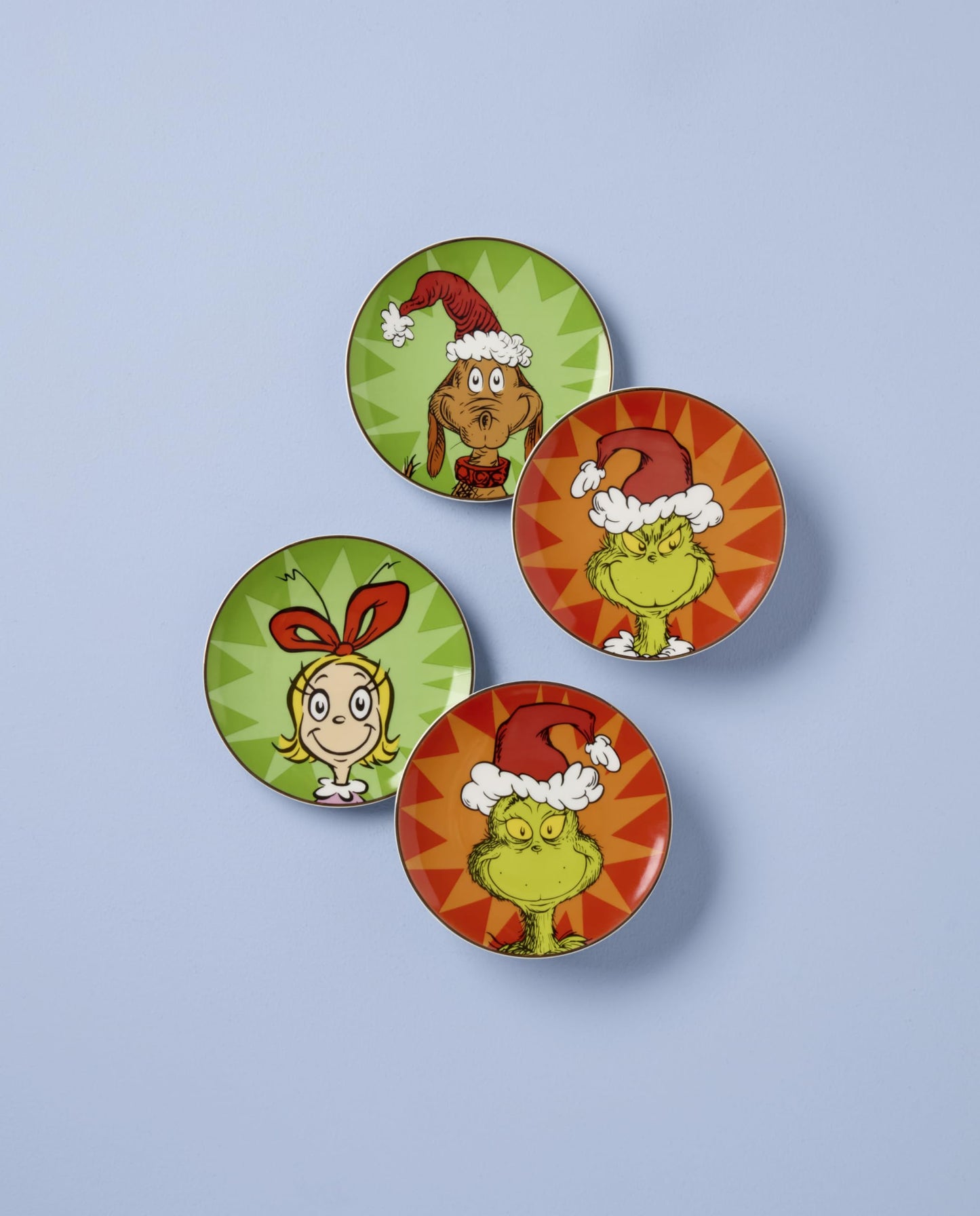 Lenox 898093 Merry Grinchmas Tidbit Plates, Service for 4, Assorted, Christmas Dishes, Dinnerware Set, Holiday