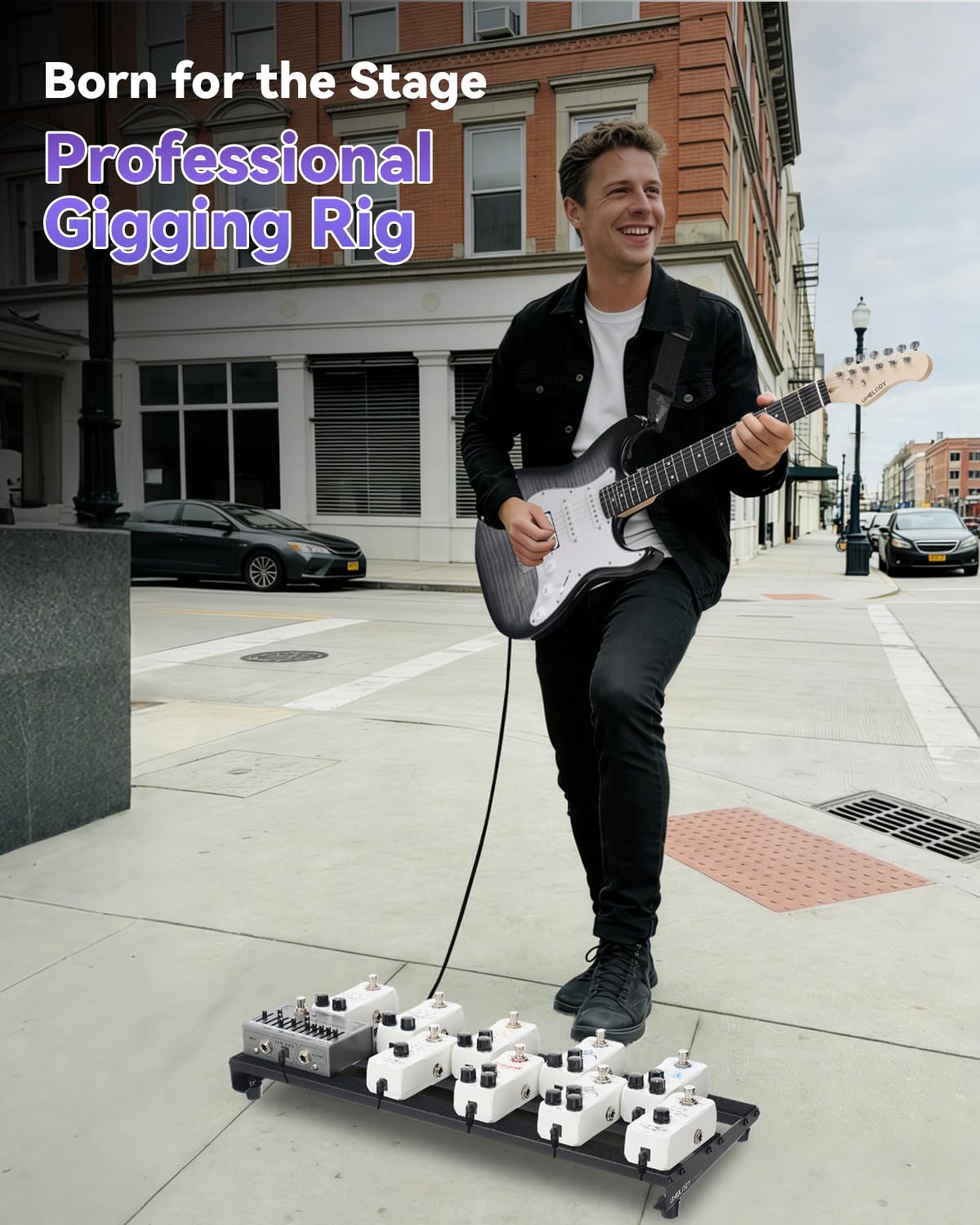 Guitar Pedal Board with Padded Carry Bag, 19.1"x6.9" Aluminum Alloy Pedalboard for 6-12 Standard Pedals, Medium Stompbox Holder for Electric Guitar & Bass, Hook & Loop Tapes, UBP-80 Black