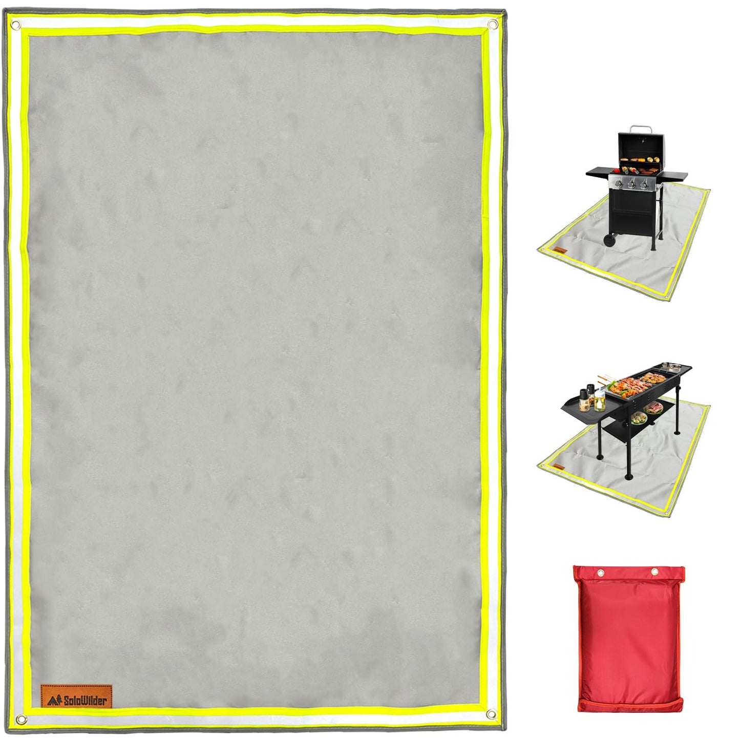 SoloWilder Wood Stove Mat 32" x 20" Fire Pit Grill Mat for Tent Stove Deck Patio Grass Lawn Campsite Insulation Protection (40 inch)