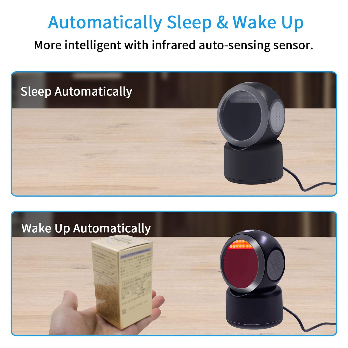 1D 2D QR Desktop Barcode Scanner, Symcode Omnidirectional Hands-Free Automatic USB Barcode Reader, Capture Barcodes from Mobile Phone Screen, Automatic Image Sensing Barcode Scanner