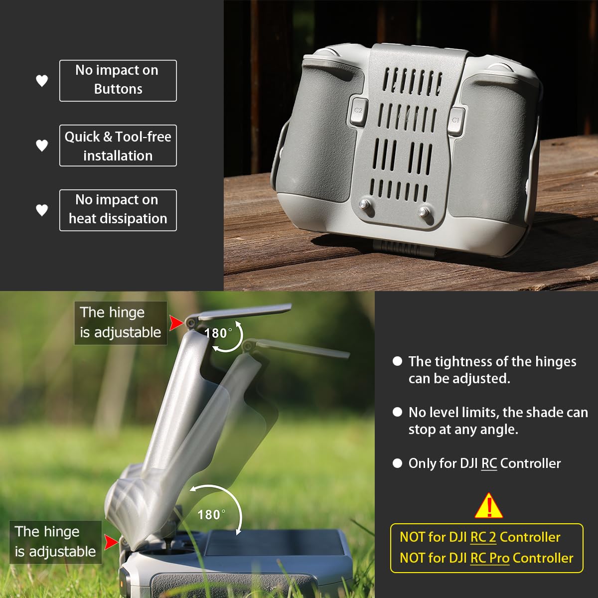 Arzroic Sun Hood Kit for DJI Mini 3/3 Pro RC Controller Accessories - Anti-Glare Sun Shade Cover, Screen Protector and Neck Lanyard Bundle